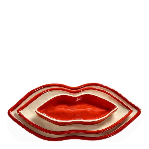 Les Objets Mouleversants serveringsfatsett Lips 3 stk rød