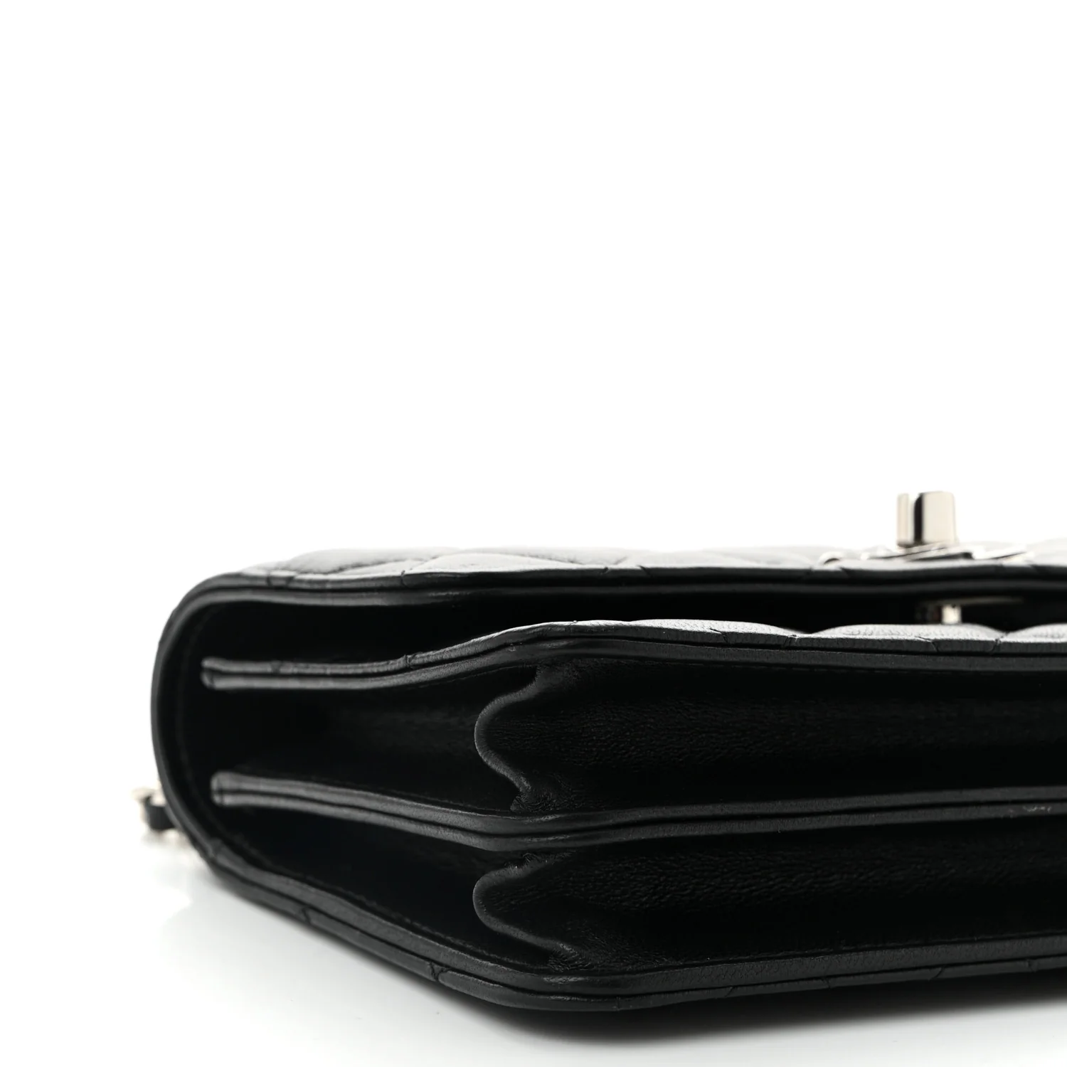 Lambskin Quilted Metal Top Handle Crossbody Flap Black