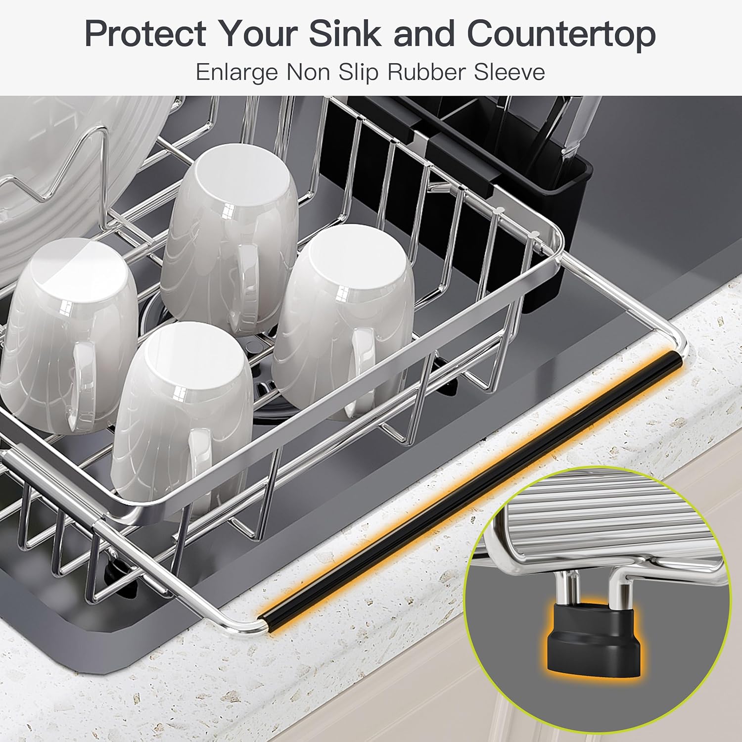 JASIWAY Expandable Dish Drying Rack Over the Sink with Utensil Holder