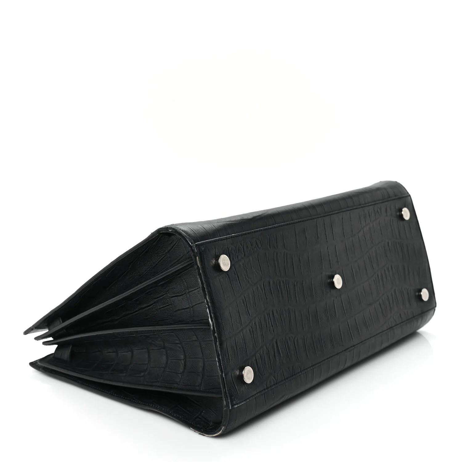 Calfskin Crocodile Embossed Large Sac De Jour Carryall Black