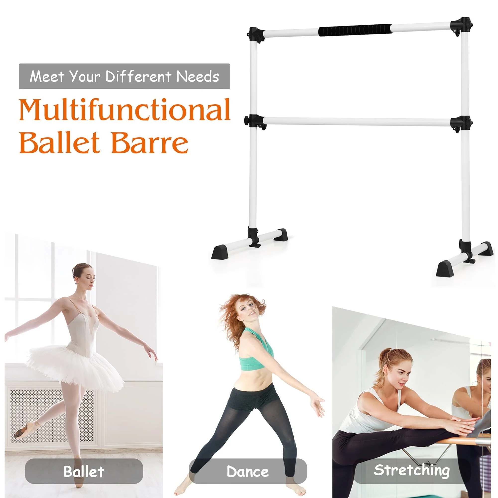 4ft Portable Ballet Barre Freestanding Adjustable Double Dance Bar Silver Image 5
