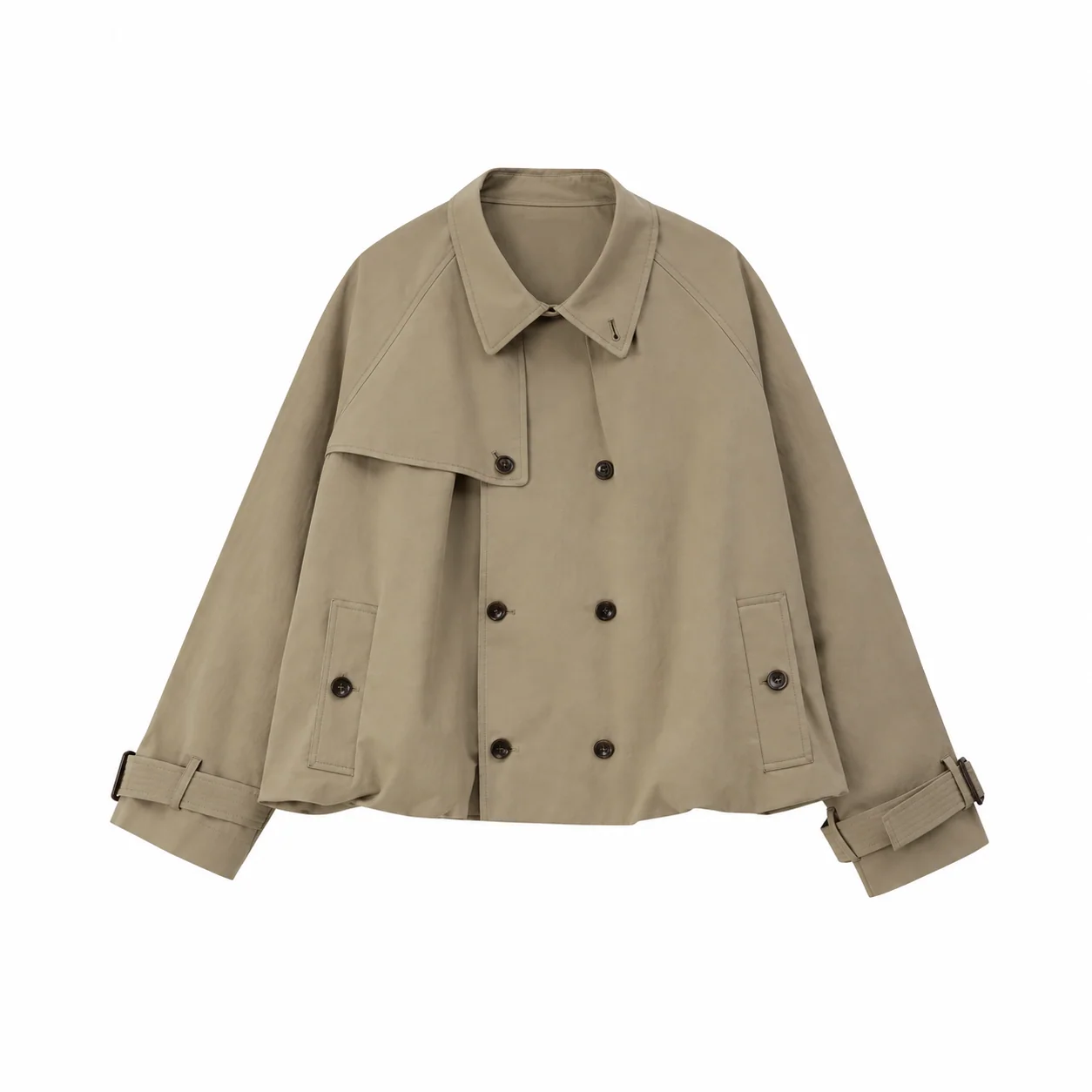 LONGÉ Women's Cotton Blend Oversized Double-Breasted Trench Jacket - Khaki