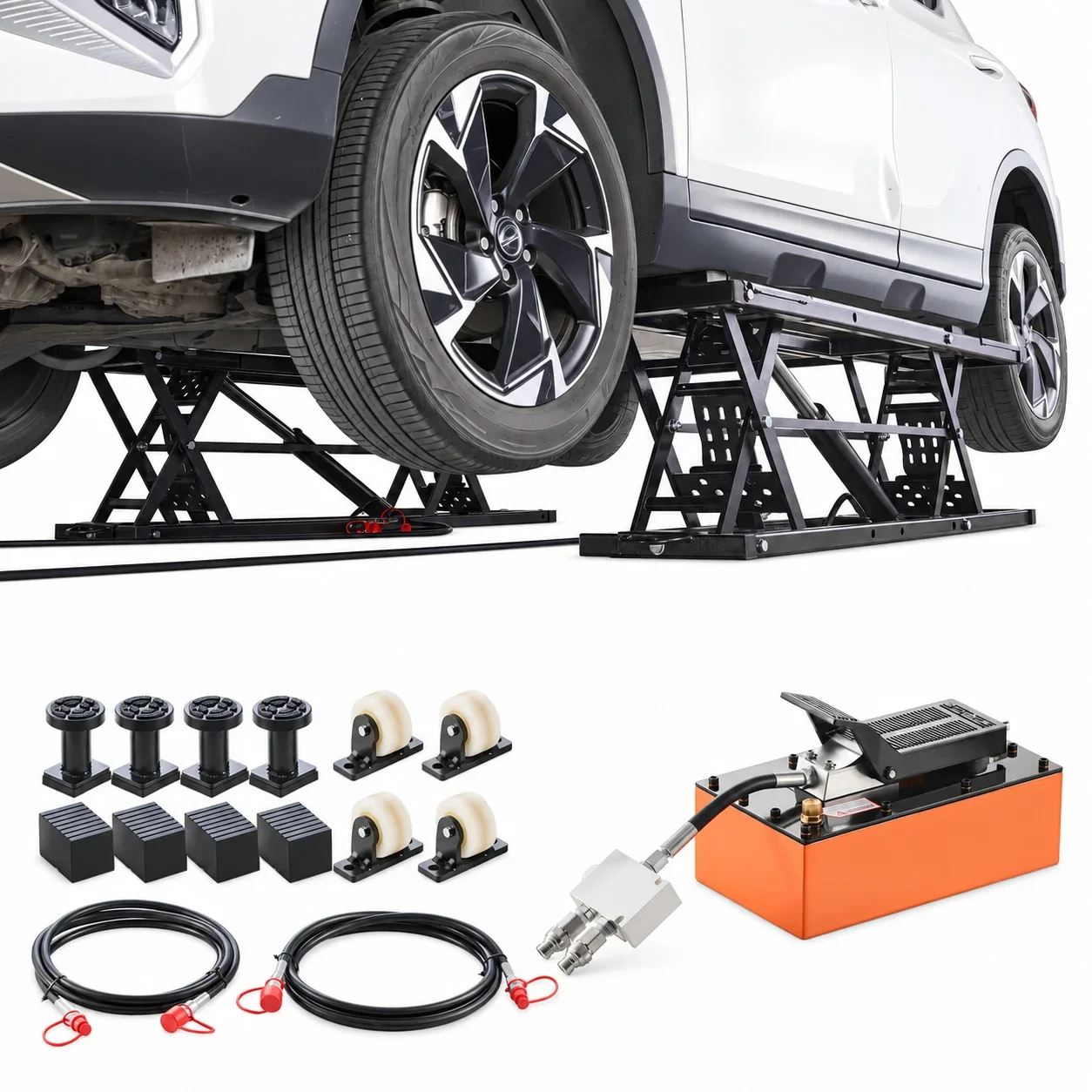 VEVOR Portable Car Lift, 5000 lbs Capacity, Heavy Duty Quick Lift with 25.6" Max Height, Pneumatic Pump, Wheels, 4 Rubber Pads & 4 Lifting Columns