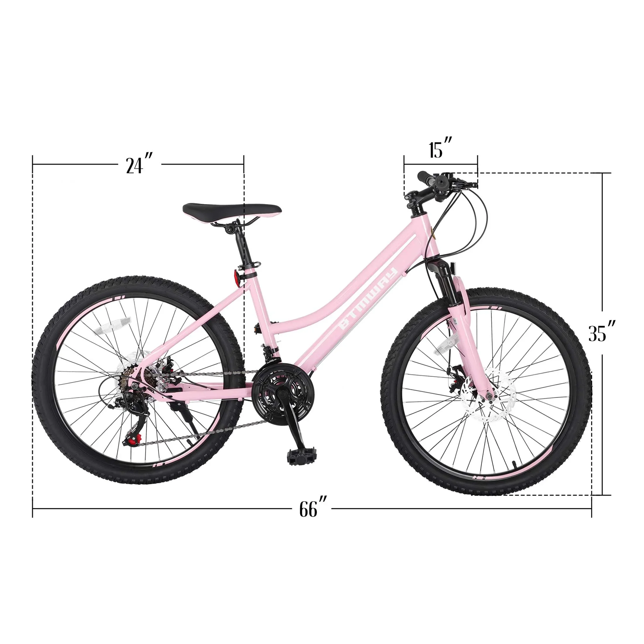 iRerts 24 Inch Mountain Bike, Shimano 21 Speed Mens Mountain Bike, Gear MTB Mens Bicycle with Dual Disc Brakes and Front Suspension, Pink