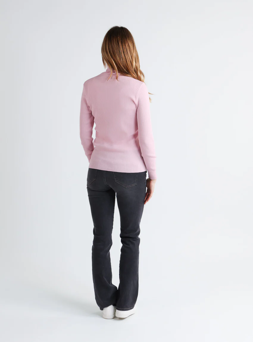 Pull chaussette femme col roule en laine  mérinos Rose Léger