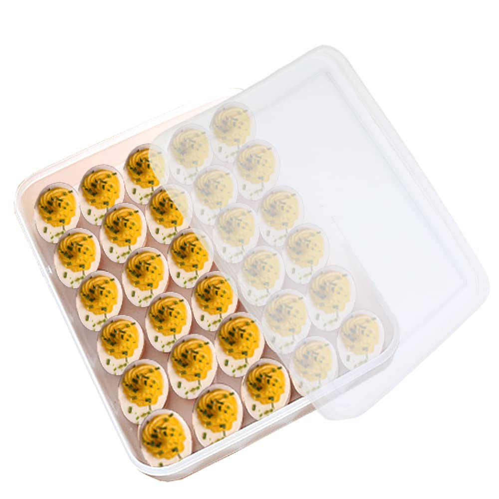 Hamiggaa Easter Covered Egg Holder for Refrigerator,30 Deviled Egg Tray with Lid,Plastic Egg Containers,Fridge Egg Dispenser Egg Storage Box