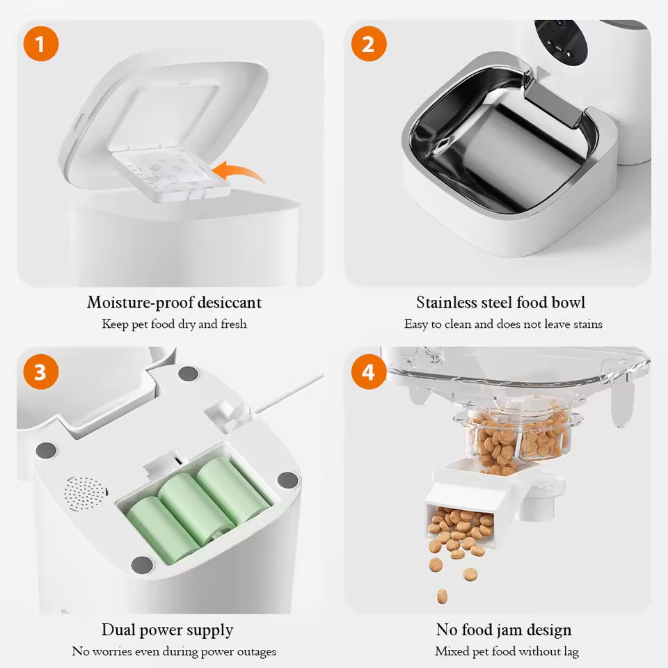 Automatic Portable Battery-Powered Comedero Inteligente Button Control Timed Food Dispenser Voice Recording for Cats