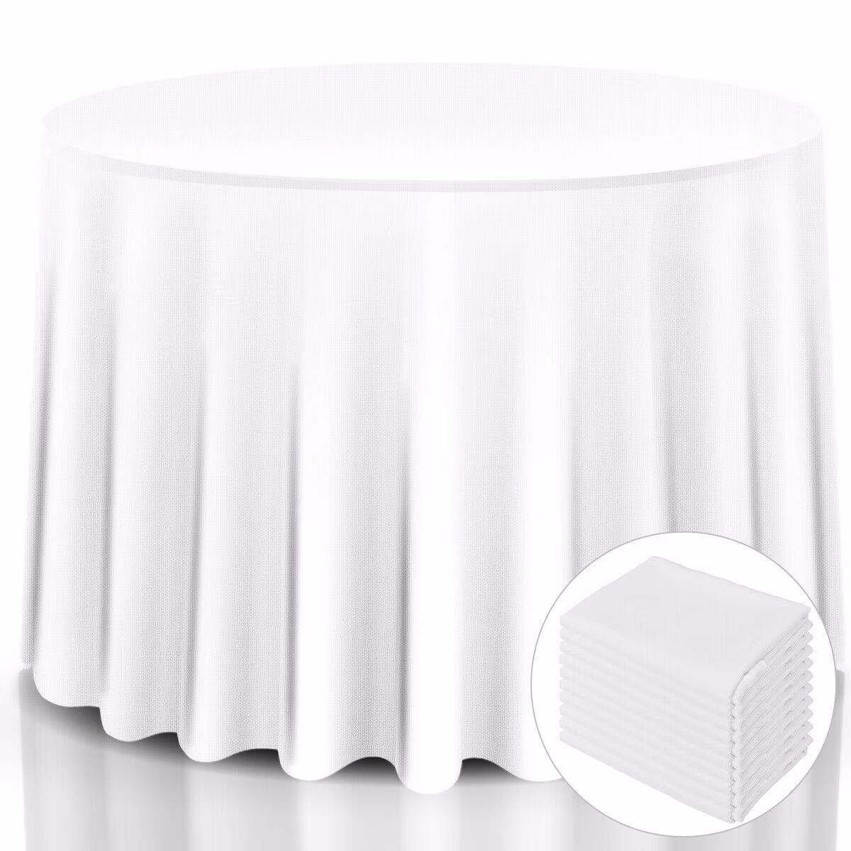 Costway 10 Pcs 120'' Round Tablecloth Polyester for Home Wedding Restaurant Party White