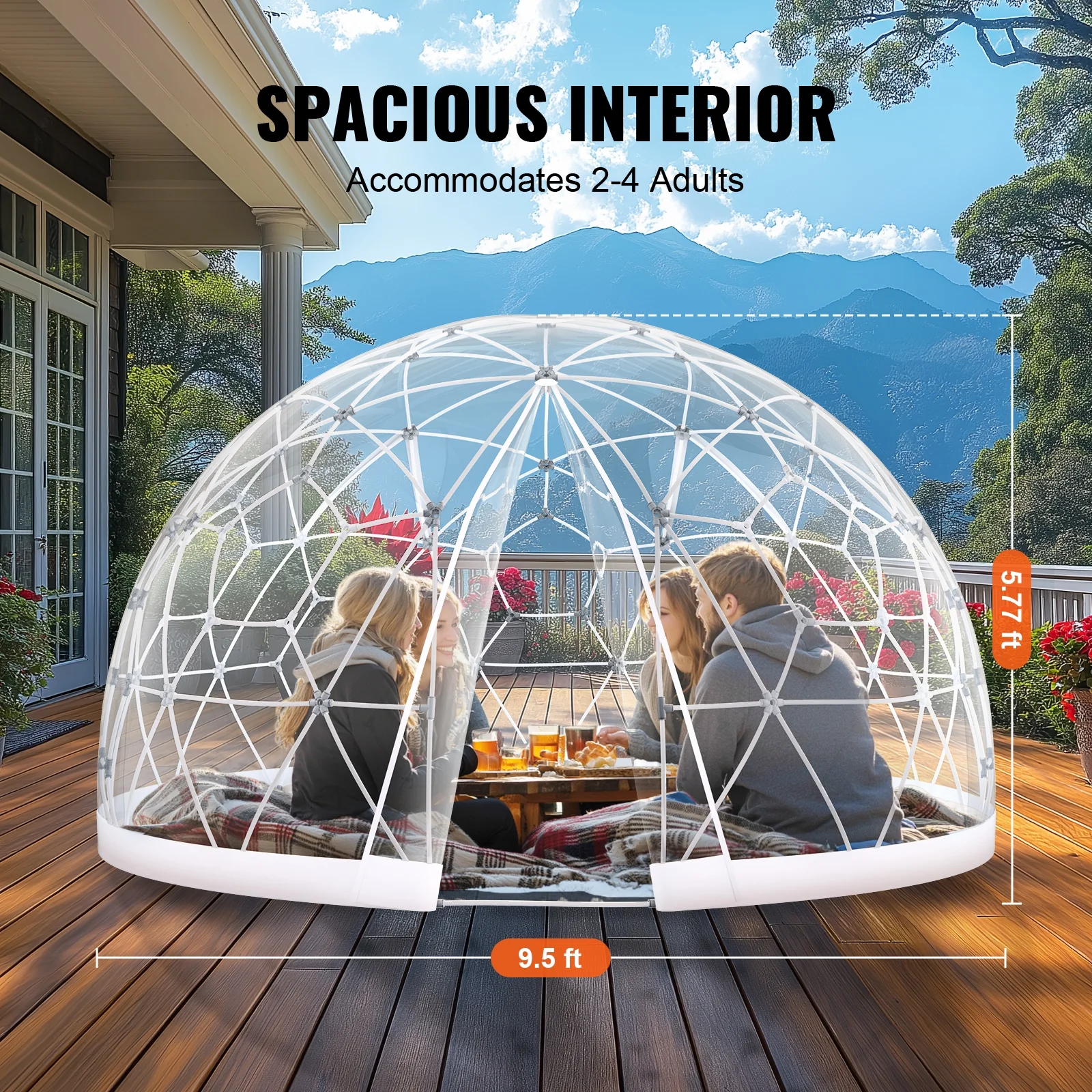 Outdoor Dome Shelter, 9.5 FT Clear PVC Garden Tent, Waterproof Geodesic Dome Tent with Window for Patio, Backyard Dining, and Parties - Image 4