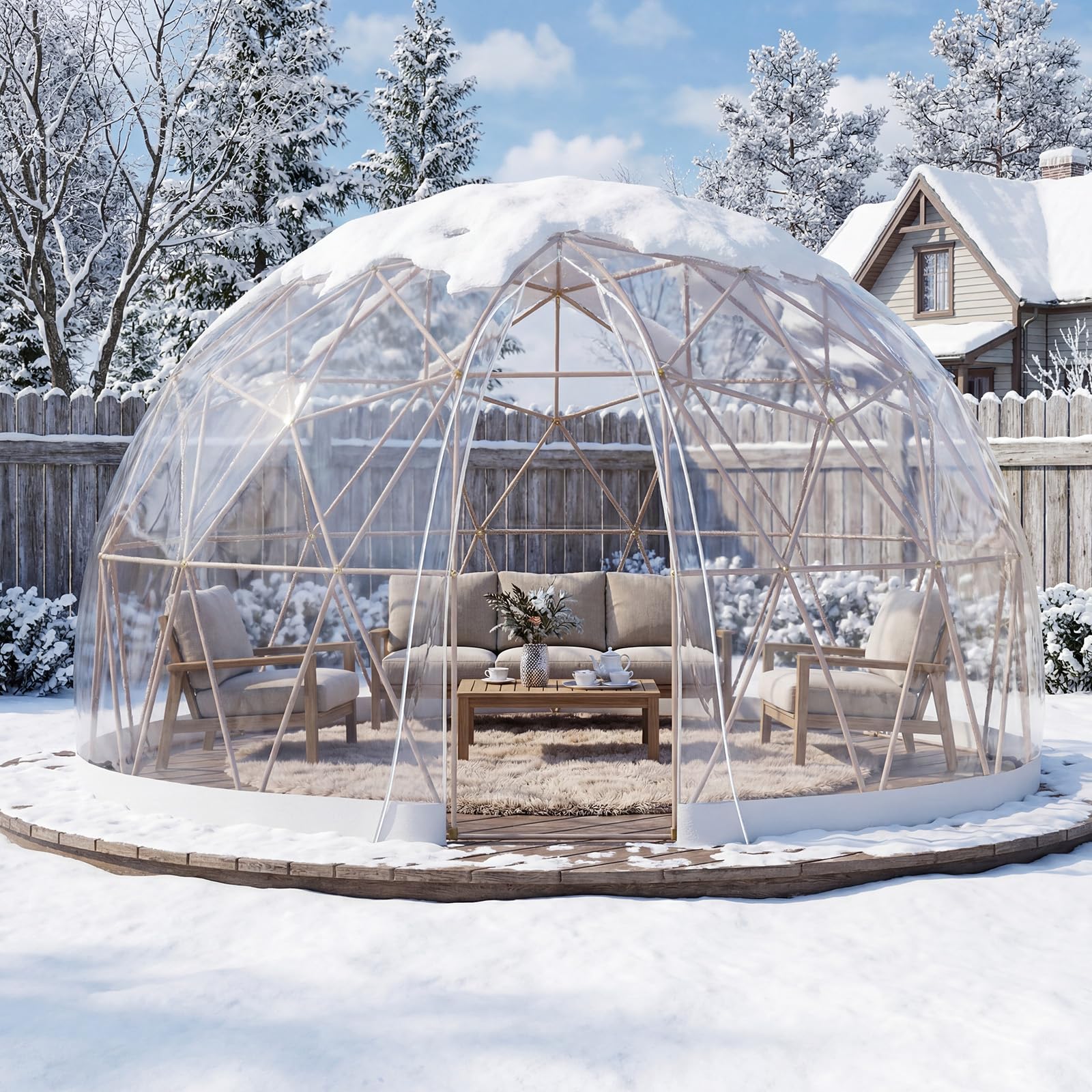AECOJOY Outdoor Igloo Tent Dome for Winter, 12x12 Clear Bubble Tent for 4–7 People