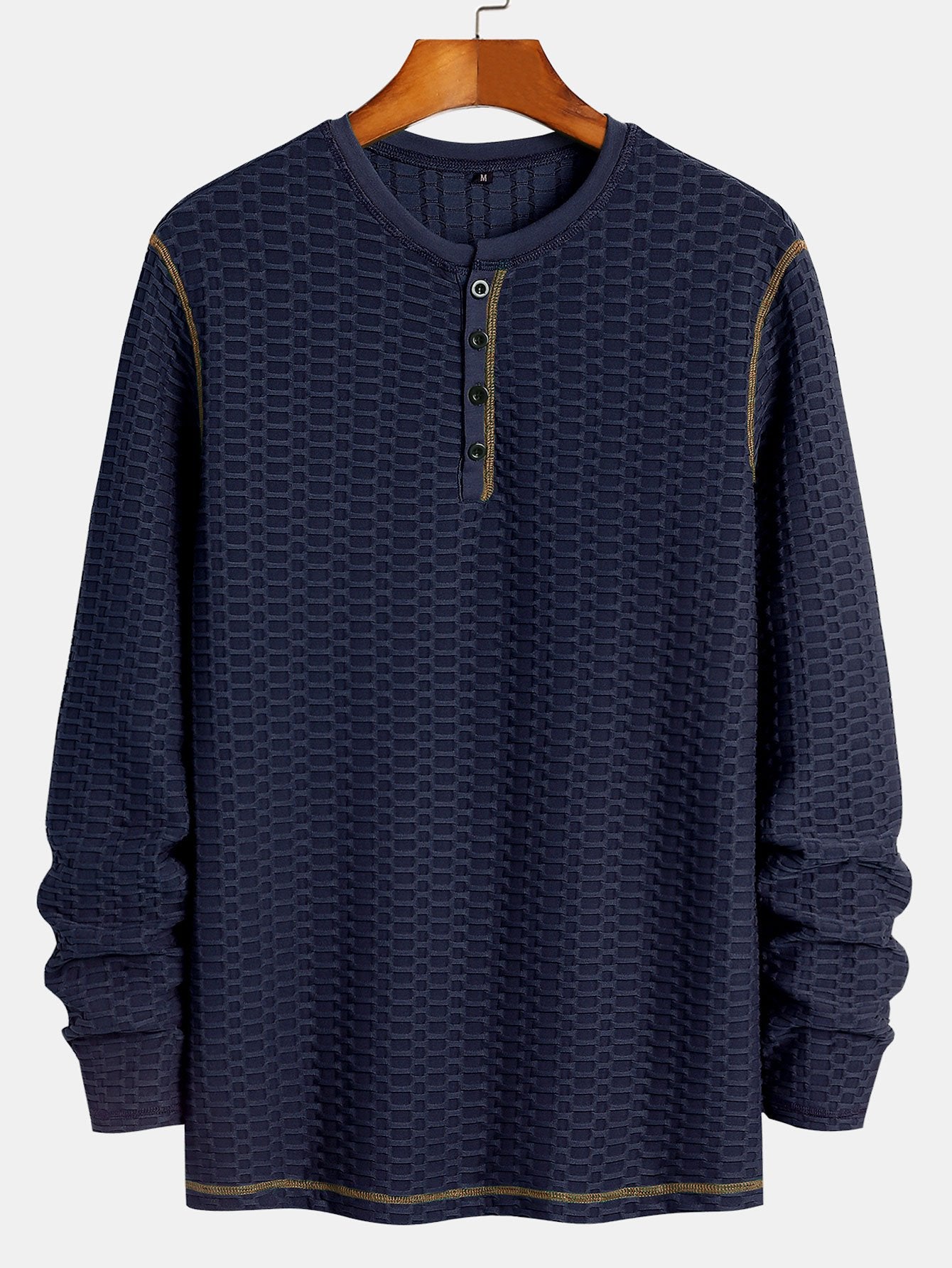 T-shirt Henley à manches longues et coupe ajustée en maille texturée