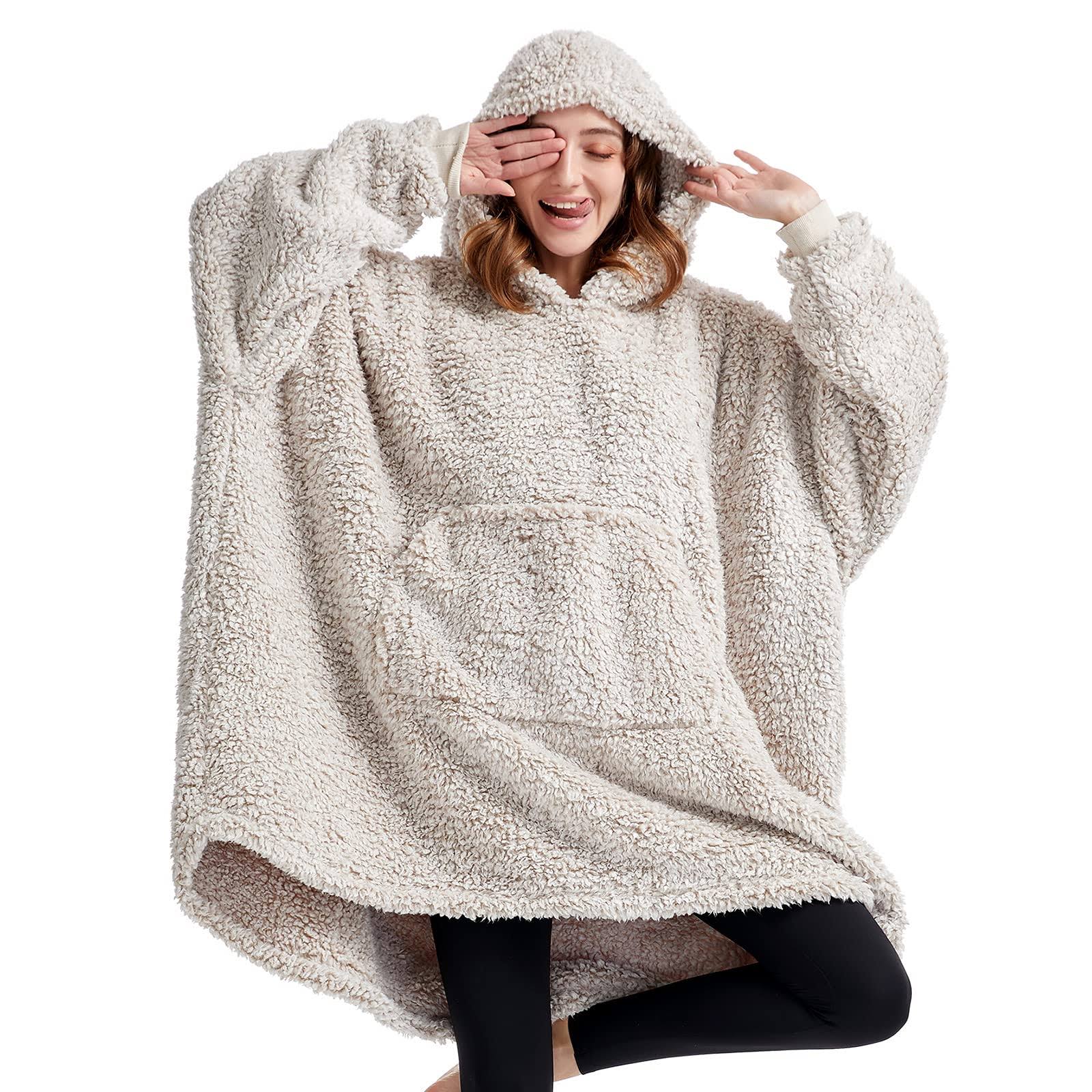 HORIMOTE Home Cozy Sherpa Wearable Snuggle Blanket Hoodie for Adults Women Men Kids Gift Idea, Super Warm Lightweight Oversized Blanket Sweatshirt,