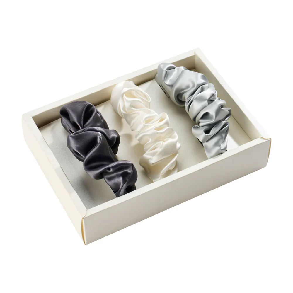 Blissy Scrunchies -  White, Gray, Silver