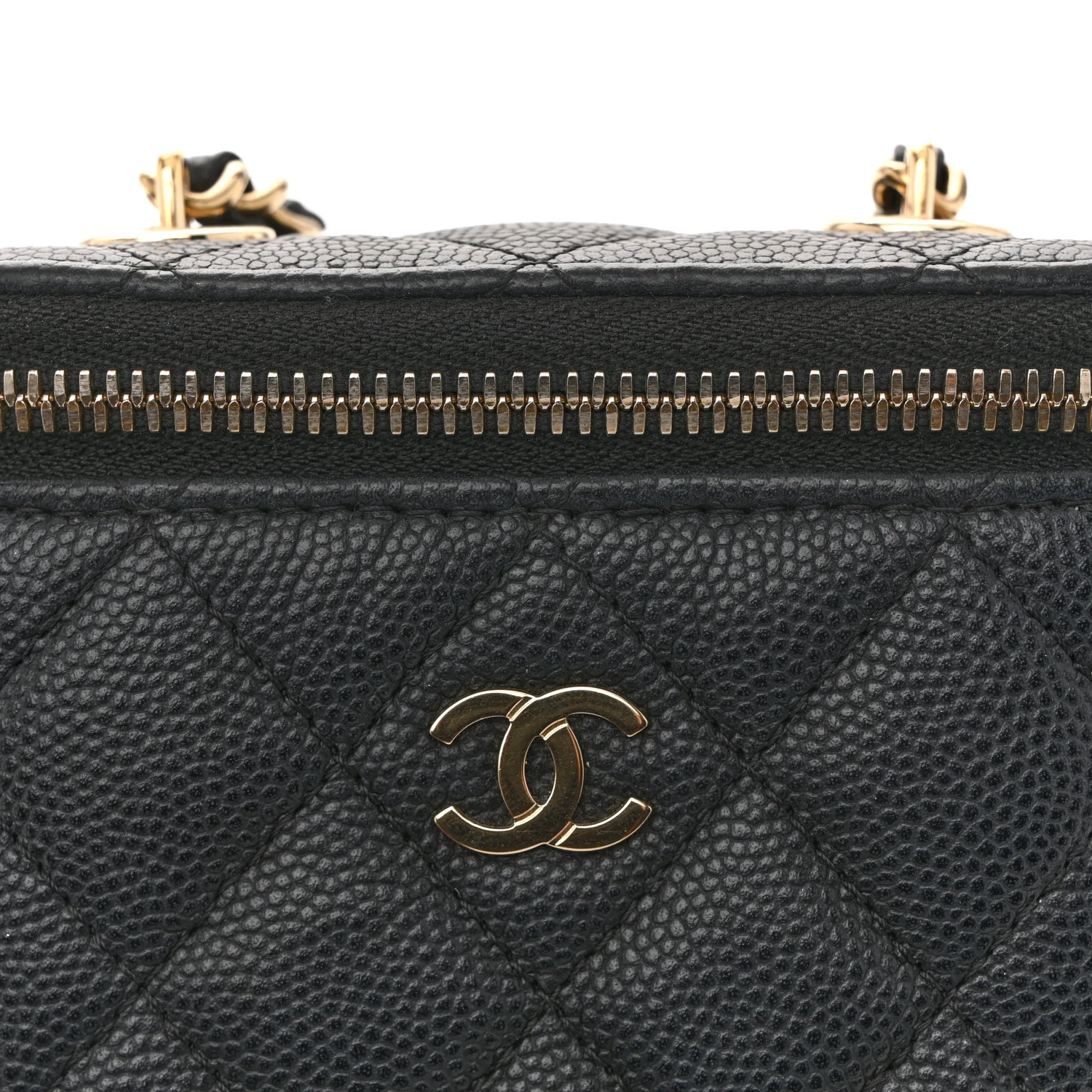 Caviar Quilted Small Vertical Coco Beauty Vanity Case With Chain Black
