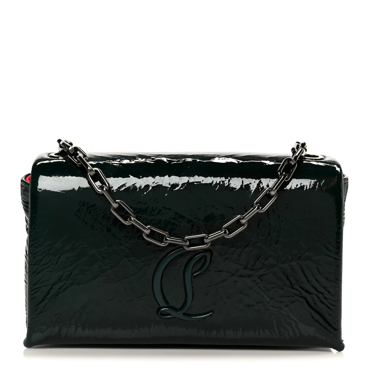 Naplak Patent Calfskin Monochrome Loubi54 Shoulder Bag Green