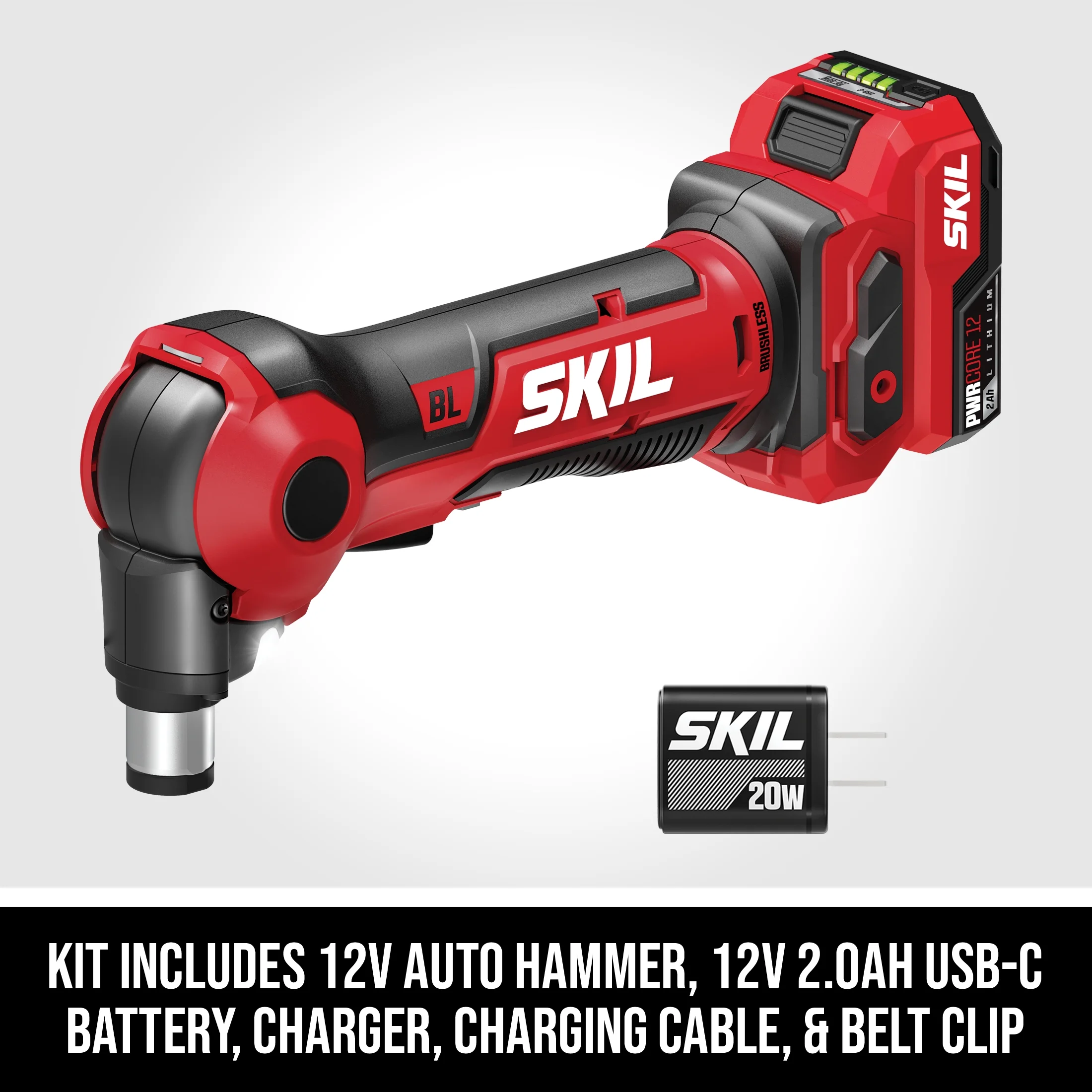 12V Brushless Auto Hammer Kit Including 12V 2.0Ah Lithium USB-C Battery and Charger-AH6552A-11 - Image 2