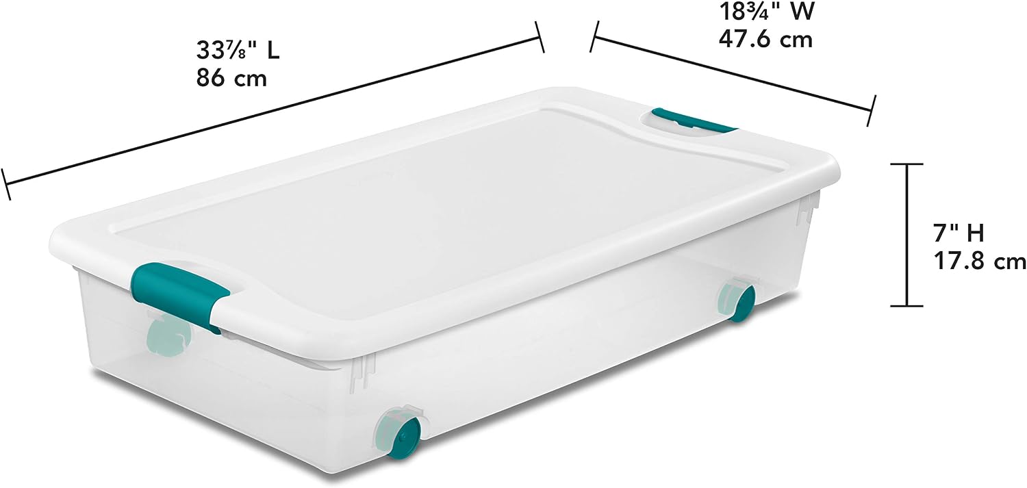 Sterilite Wheeled Latching Box with Lids for Home & Office, 56 Quart, 6-Pack