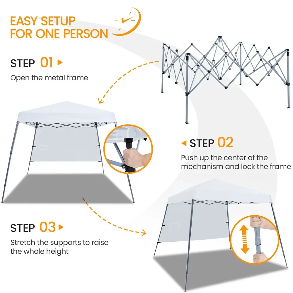SECONDPEAK Instant Canopy Tent, 10x10 Slant Leg Easy Outdoor Pop up Canopy, Folding Portable Gazebo Instant Shelter Tent with Backpack for Garden/Camping/Party White w/sidewall