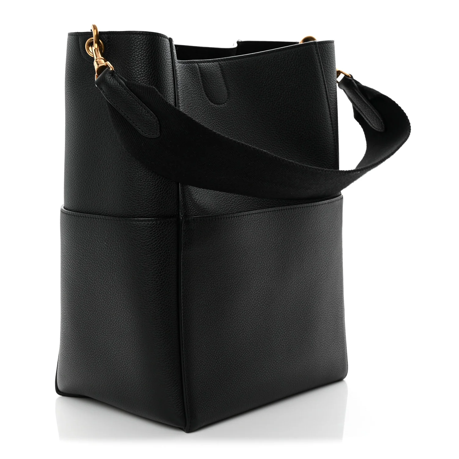 Soft Grained Calfskin Sangle Bucket Bag Black