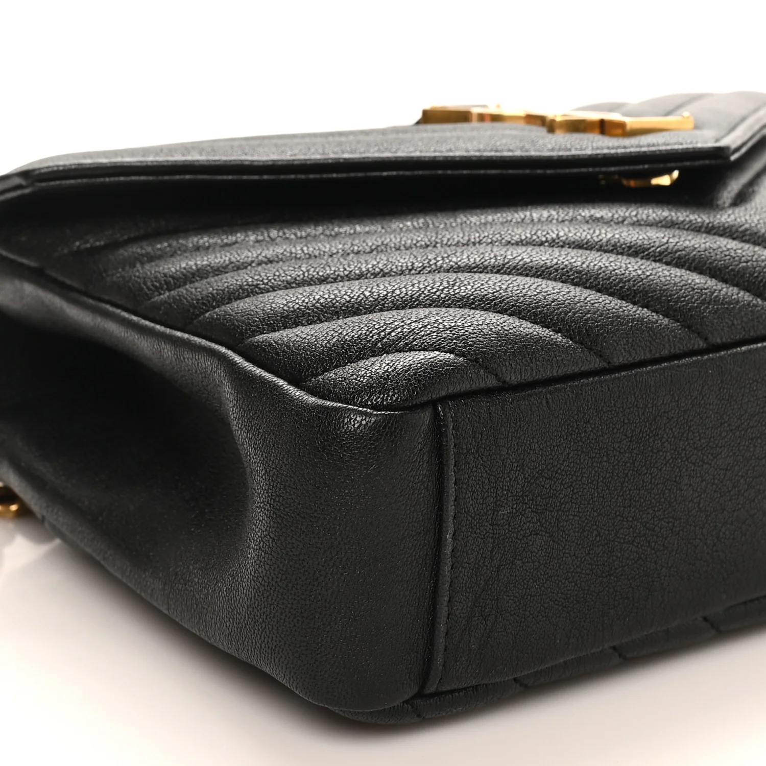 Sheepskin Matelasse Chevron Monogram Medium College Bag Black