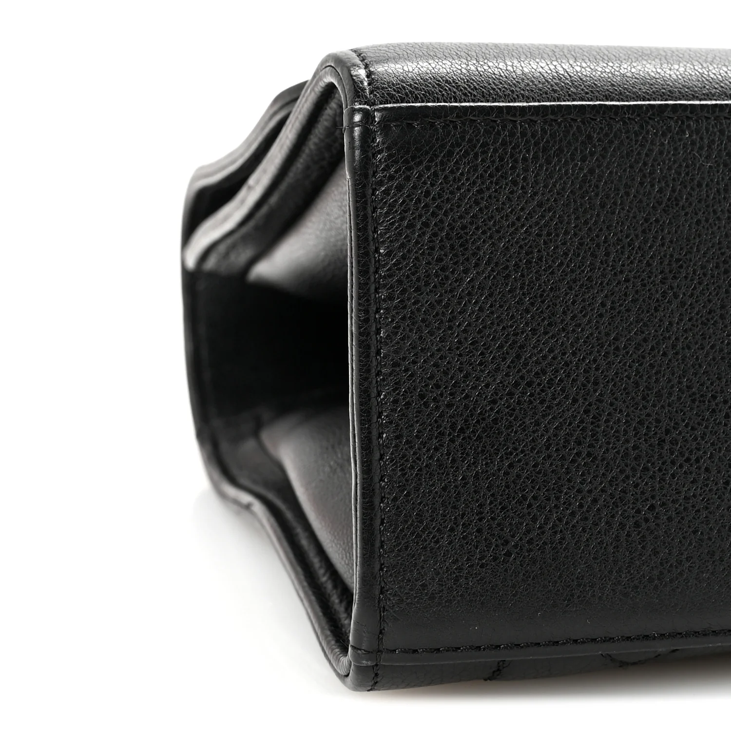 Grained Calfskin Quilted Large Label Click Flap Bag Black