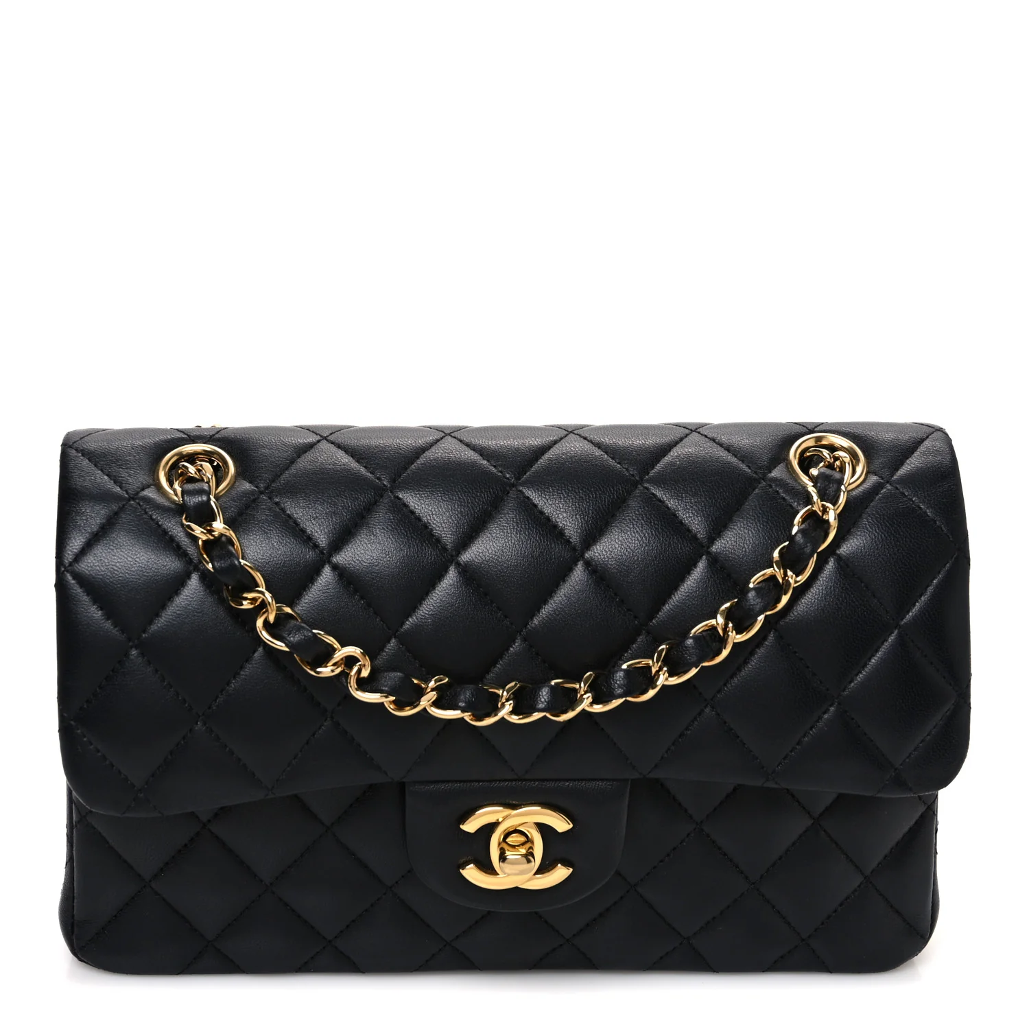 Lambskin Quilted Small Double Flap Black