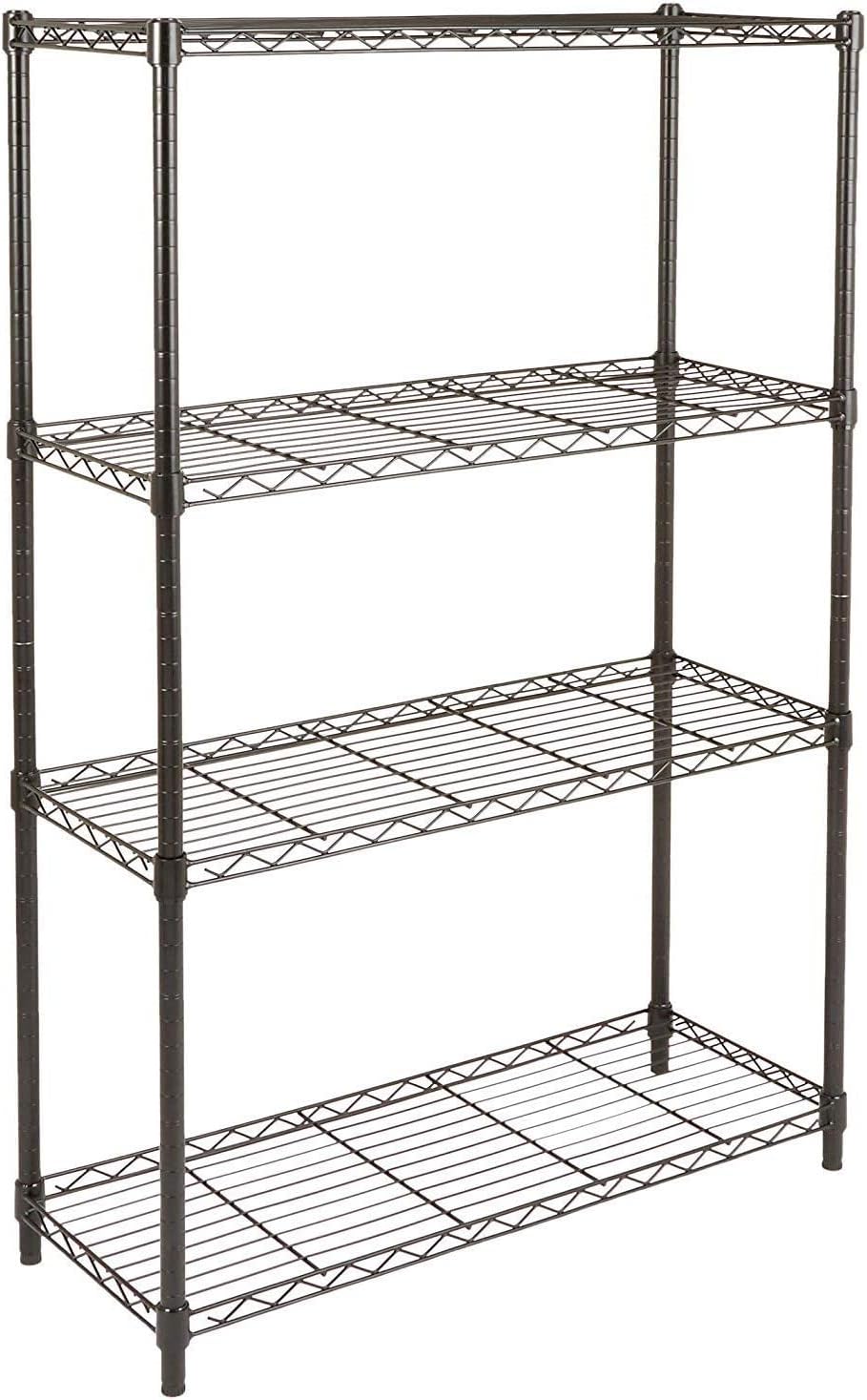 Amazon Basics 4-Shelf Adjustable Heavy Duty Steel Wire Rack Storage Shelving, Sturdy Garage Shelving, 350 lbs Capacity Per Shelf, Easy No-Tool Assembly, 36