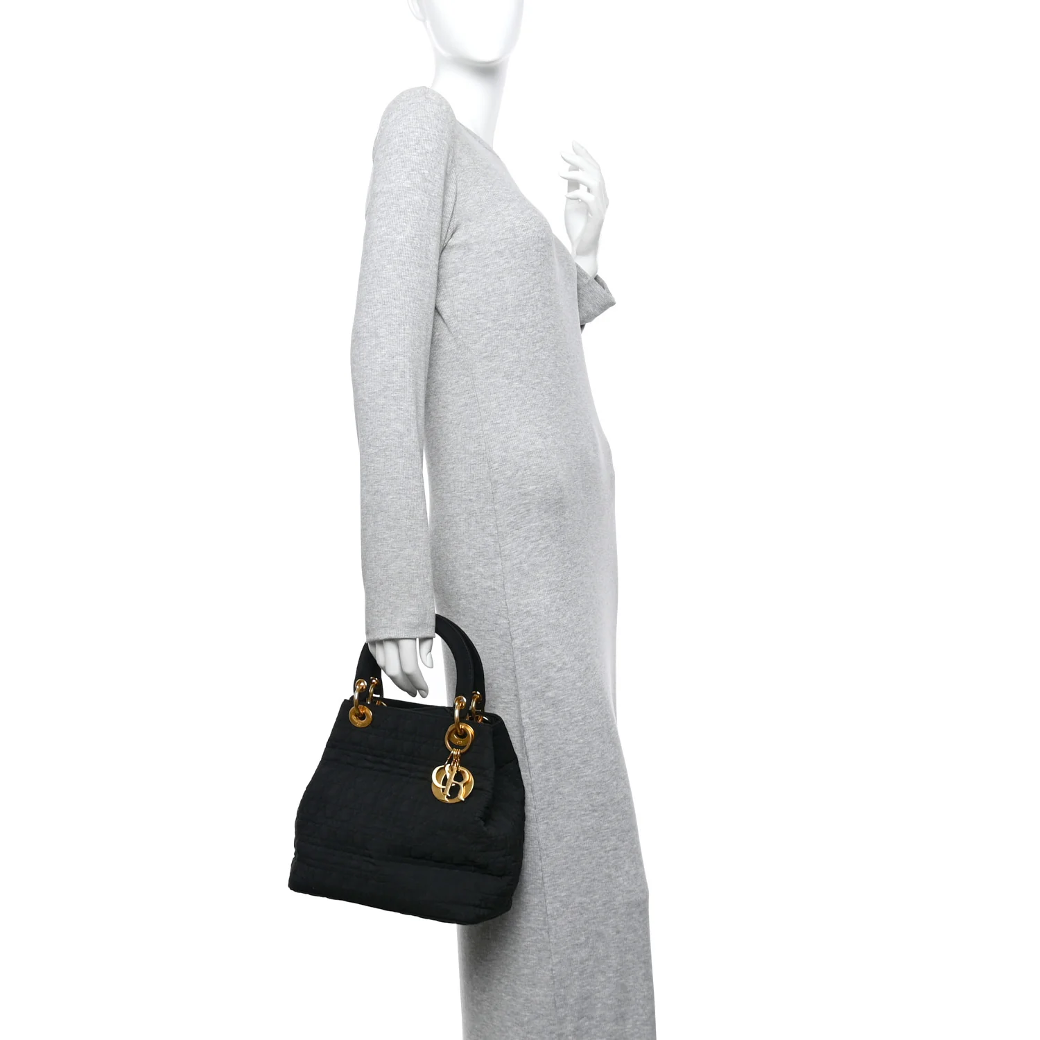 Nylon Cannage Medium Lady Dior Black