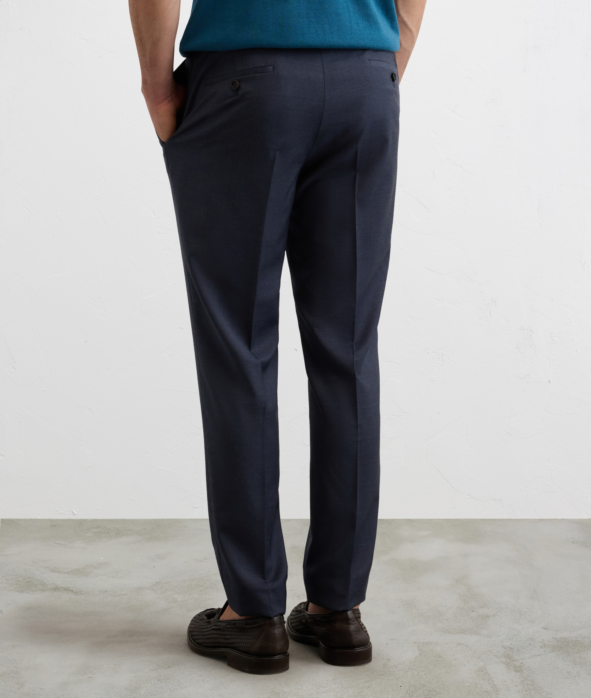 PURE NAVY BLUE WOOL PLEATED TROUSERS