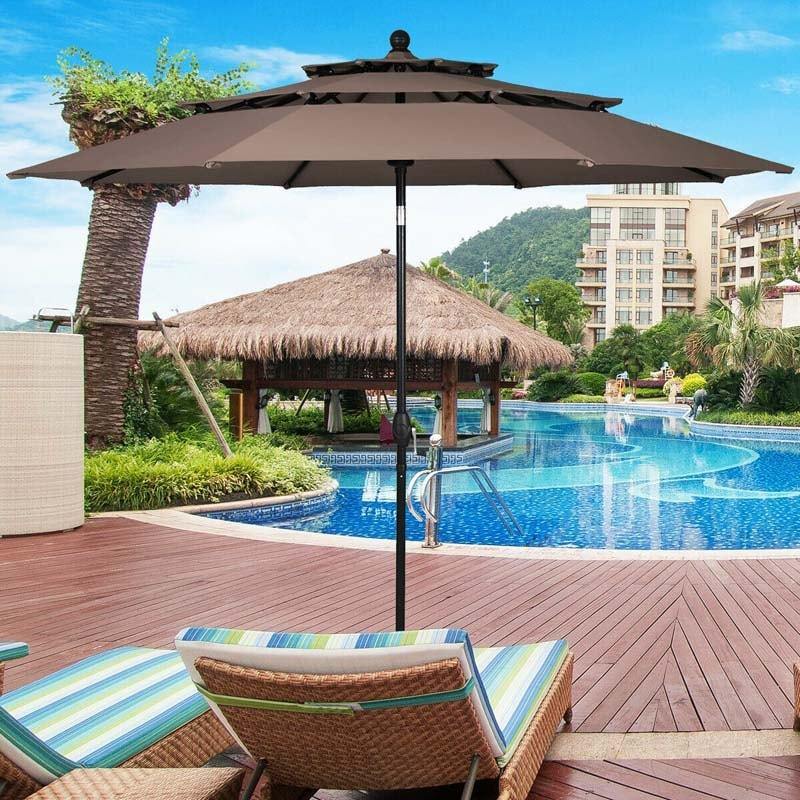Parasol de marché de terrasse à 3 niveaux de 3 m (10 pi) avec double ventilation et inclinaison automatique