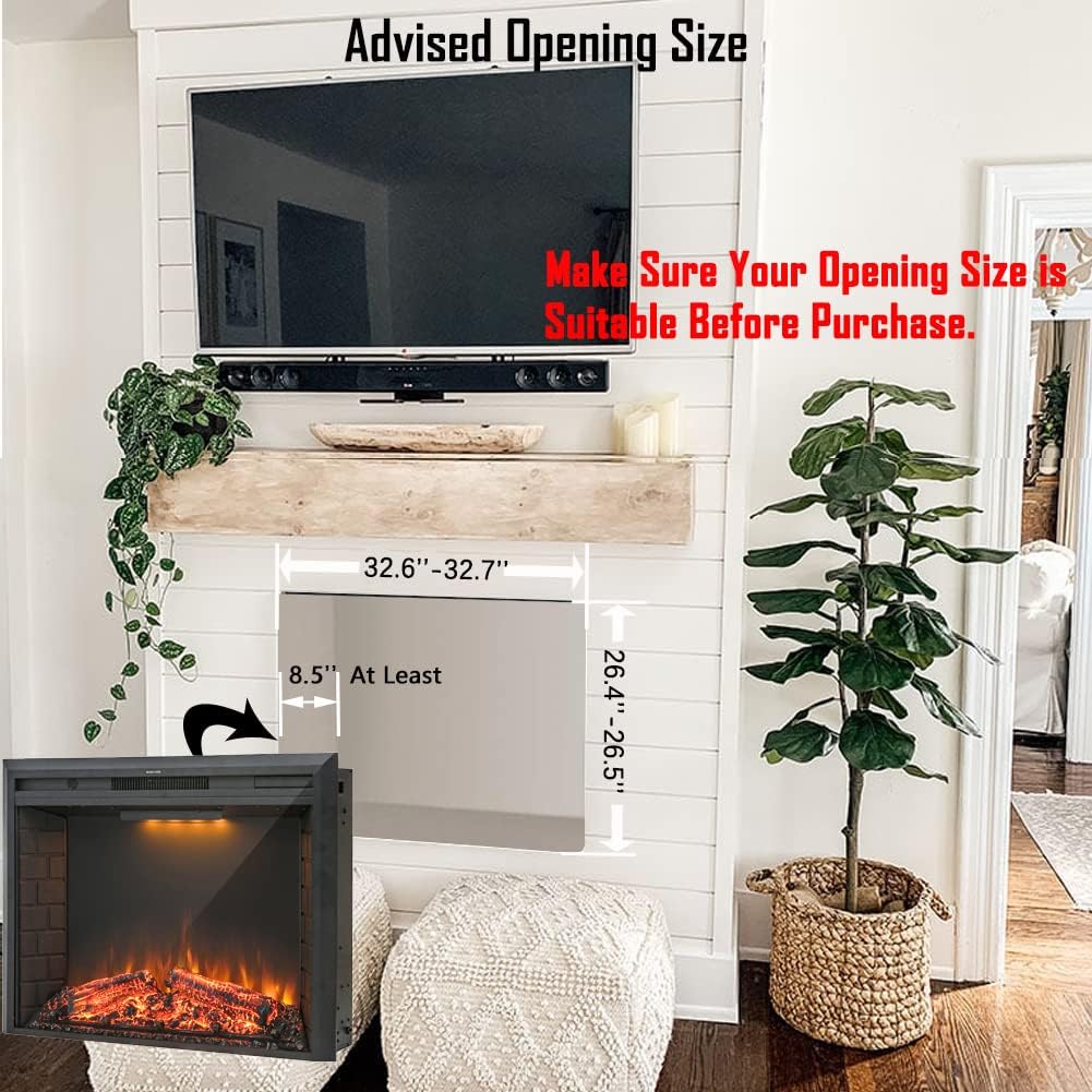 36'' Electric Fireplace Insert, Retro Recessed Fireplace Heater with Fire Cracking Sound, Remote Control & Timer, 750/1500W, Black