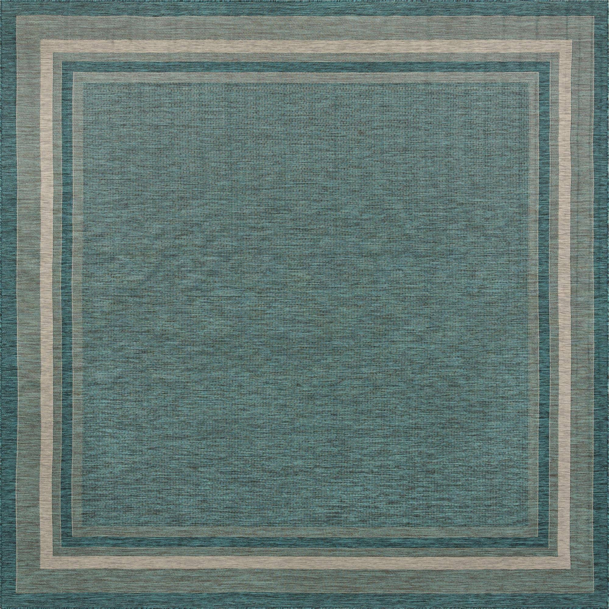 Unique Loom Outdoor Border 13 ft Square Teal Blue Green Area Rug Indoor Outdoor Rug