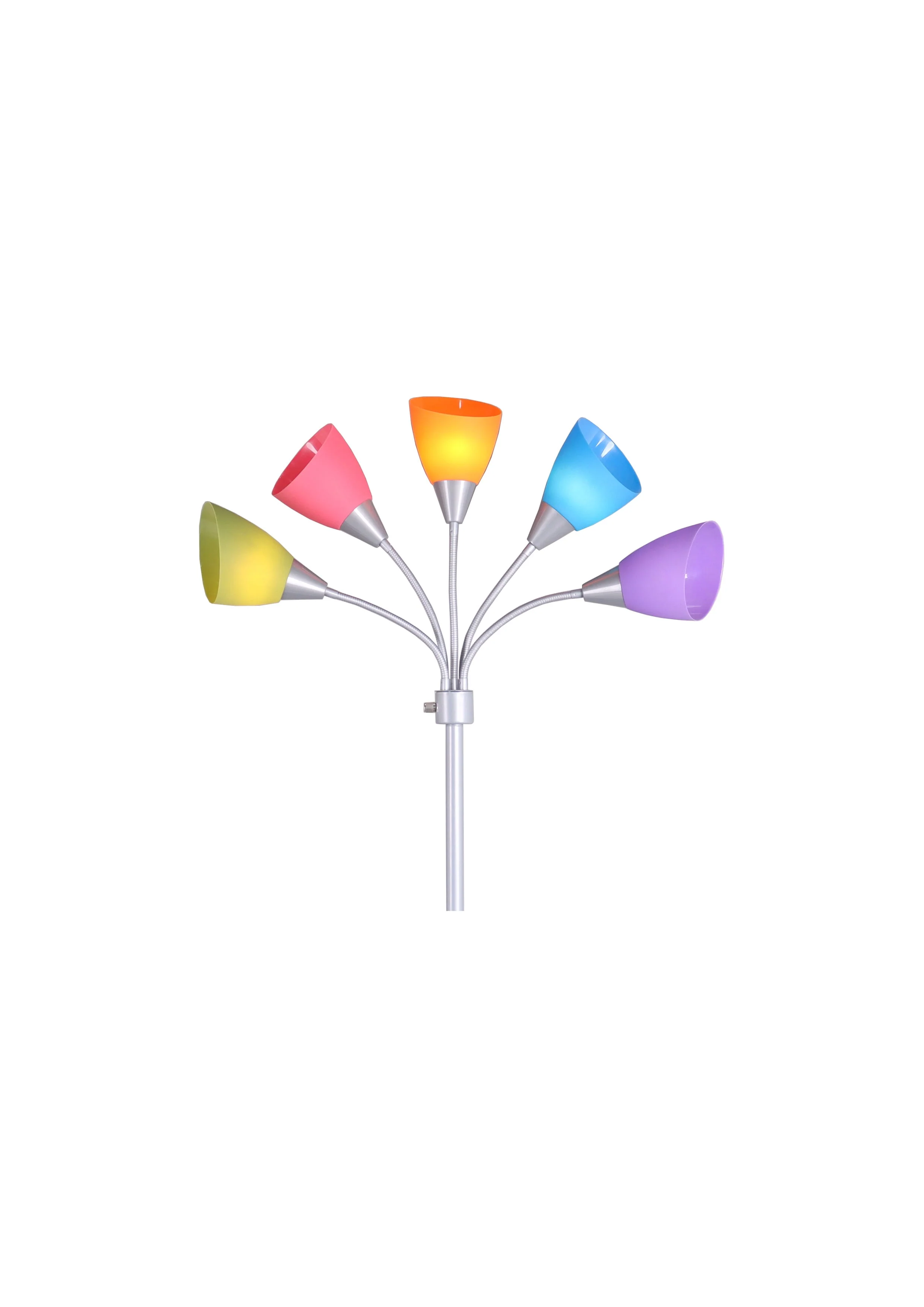 Mainstays 5 Light Floor Lamp, Multi-Color Shades, Metal Silver Finish, Modern, Young Adult Use
