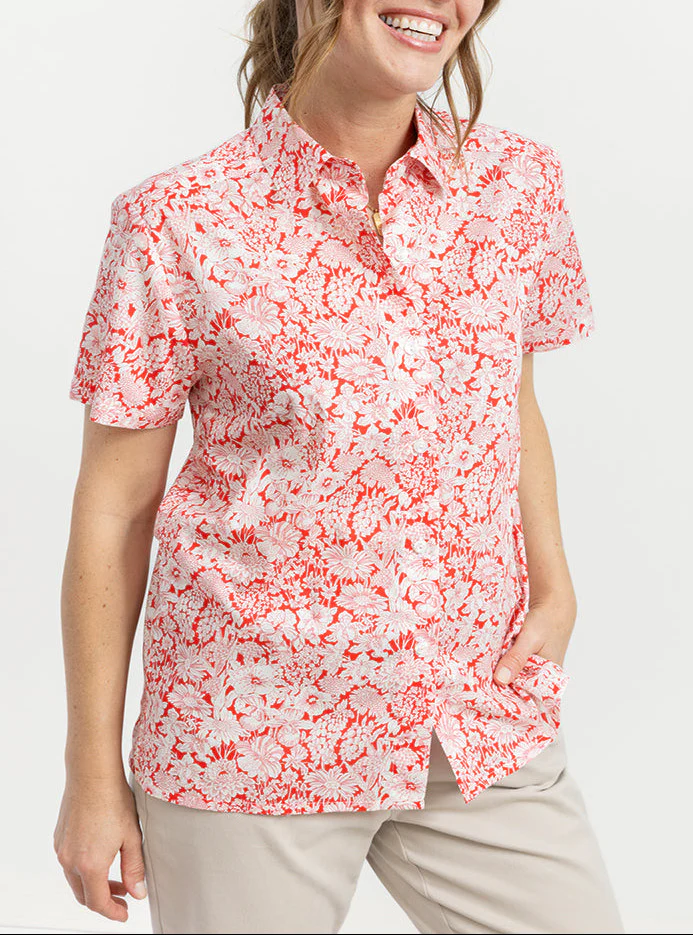 Chemisier femme en coton liberty rouge cerise