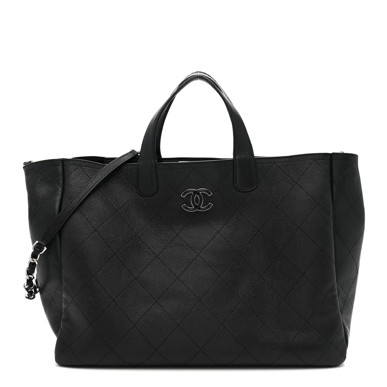Caviar Stitched Large Lady Coco Shopping Tote Black