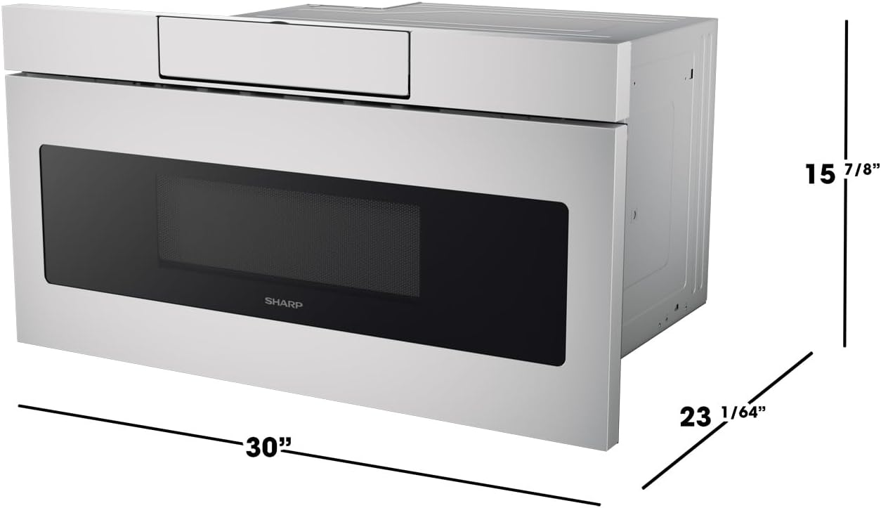 SHARP SMD3070ASY Microwave Drawer Oven, 30-inch, 1.2 Cubic Feet, 950 Watt, Concealed Angled Touch Control Panel with Digital LCD Display, Stainless Steel