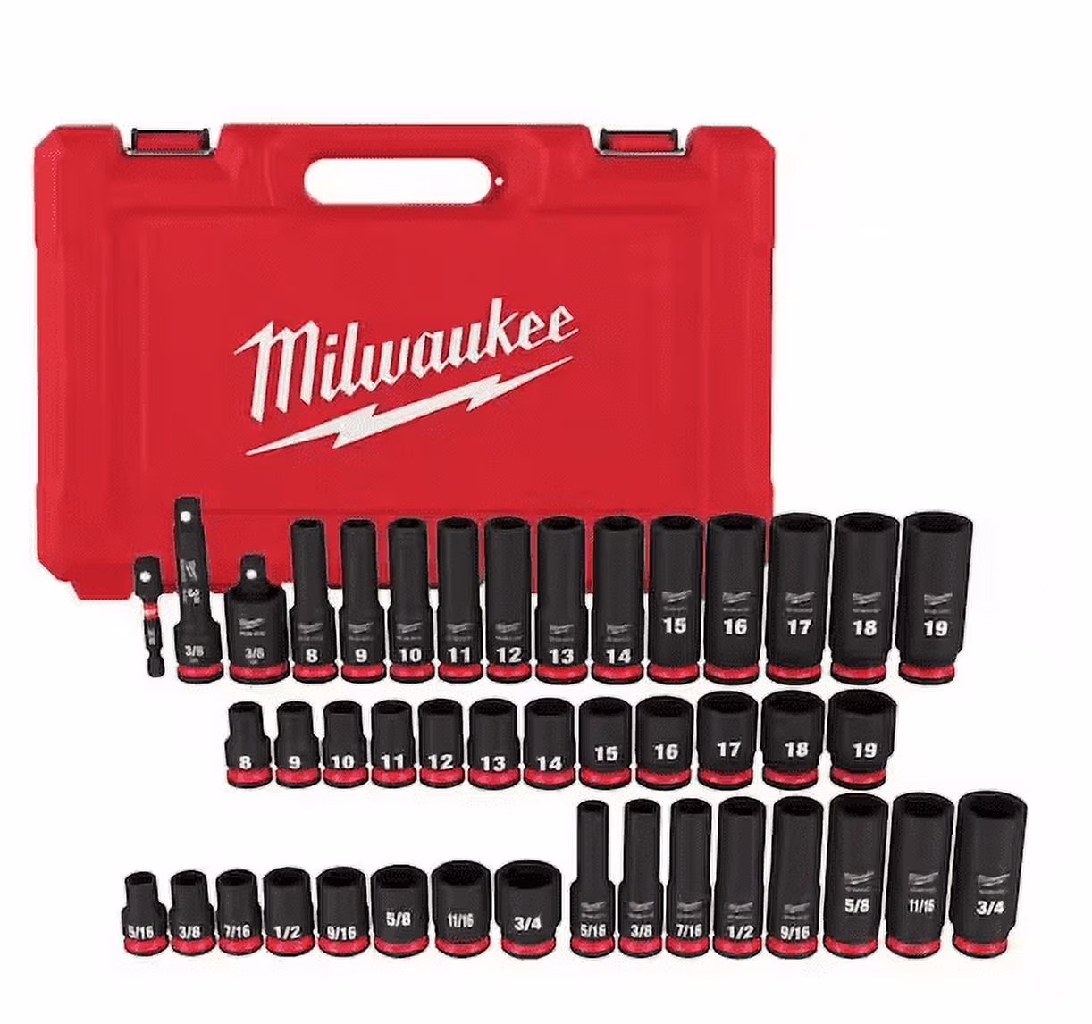 Milwaukee SHOCKWAVE 3/8 In. Drive SAE and Metric 6 Point Impact Socket Set (43 - Piece)
