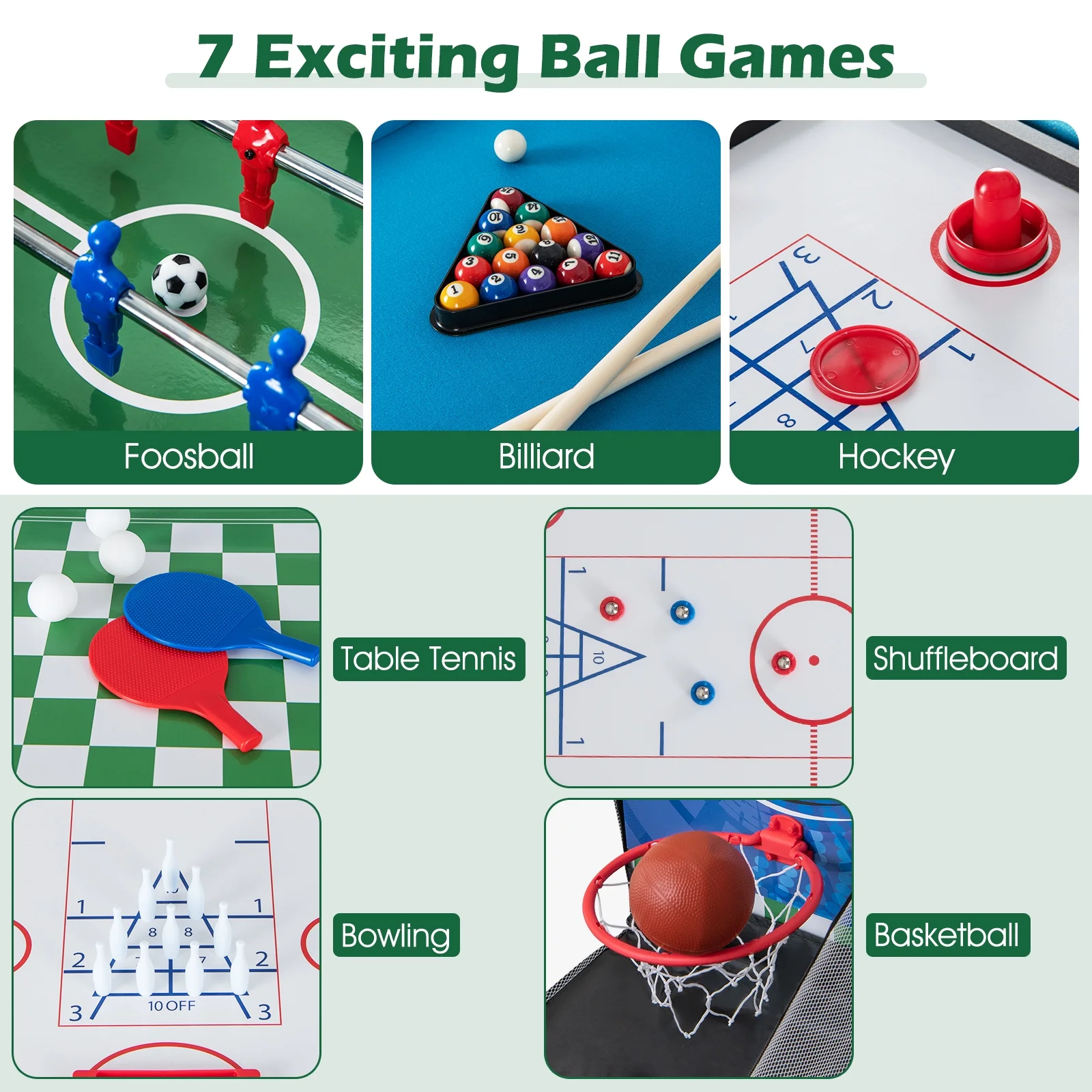 Costway 14 - in - 1 Combo Game Table Set with Foosball Air Hockey Ping Pong Chess Shuffleboard