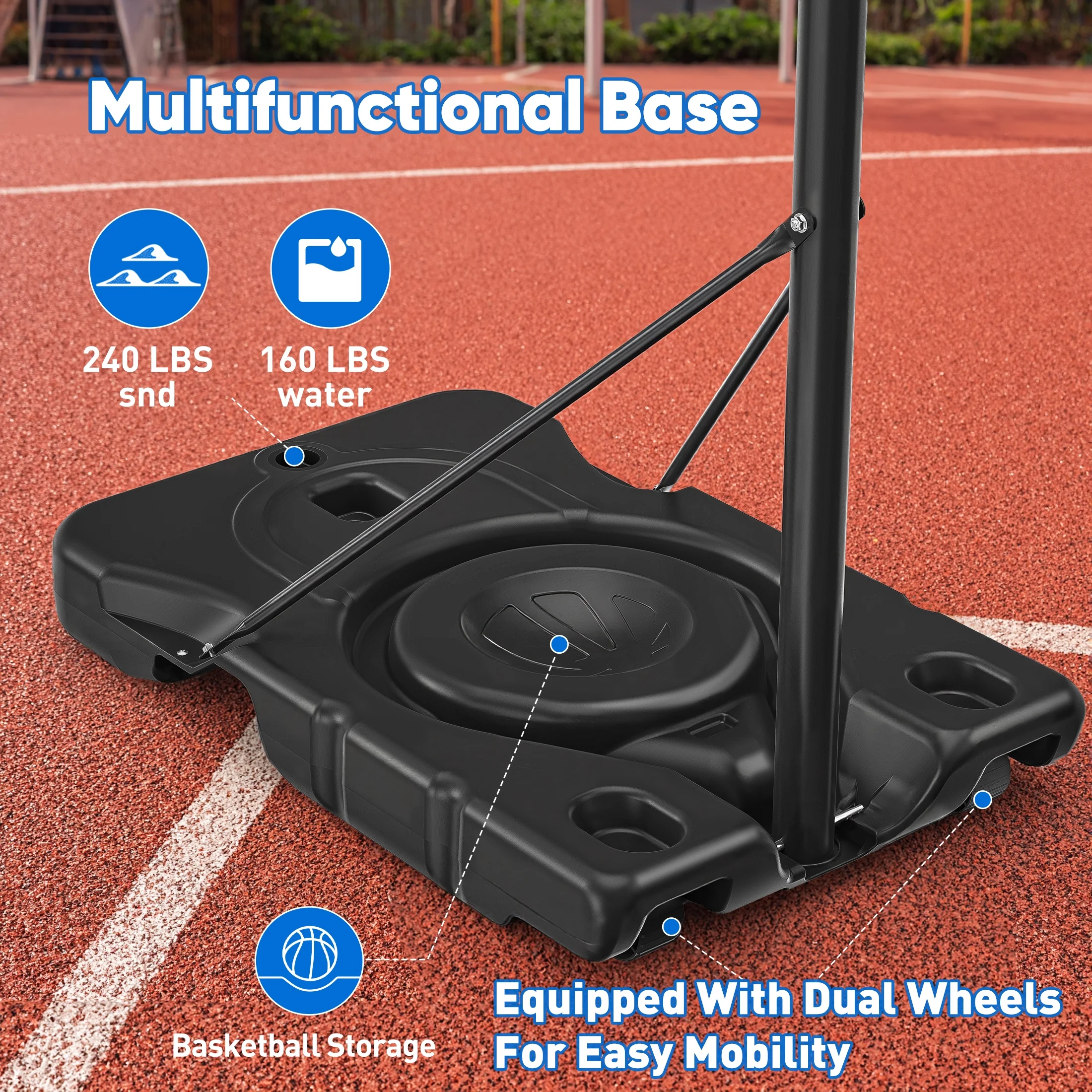 6.1ft-10ft Adjustable Height 44" Shatterproof Outdoor Portable Basketball System (Adult) - Image 4