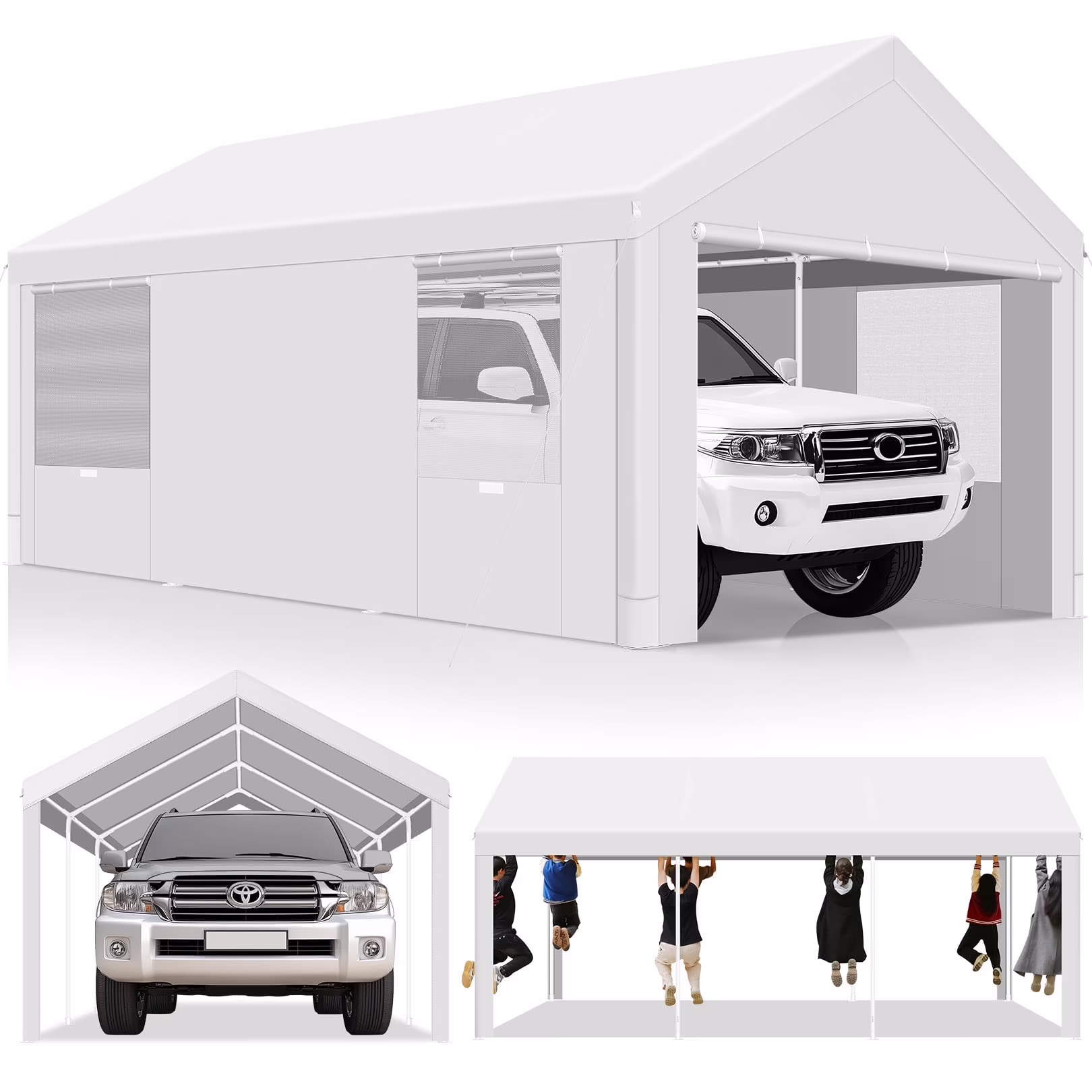 HOTEEL Carport 10'X20' Large Heavy Duty Car Canopy with Steel Frame, Portable Garage Wedding Tent Big Tents Carports Shelter, All - Season Tarp for Outdoor Party Birthday, White