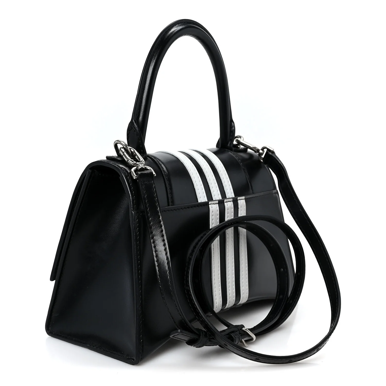 X ADIDAS Shiny Box Calfskin Small Hourglass Top Handle Bag Black White