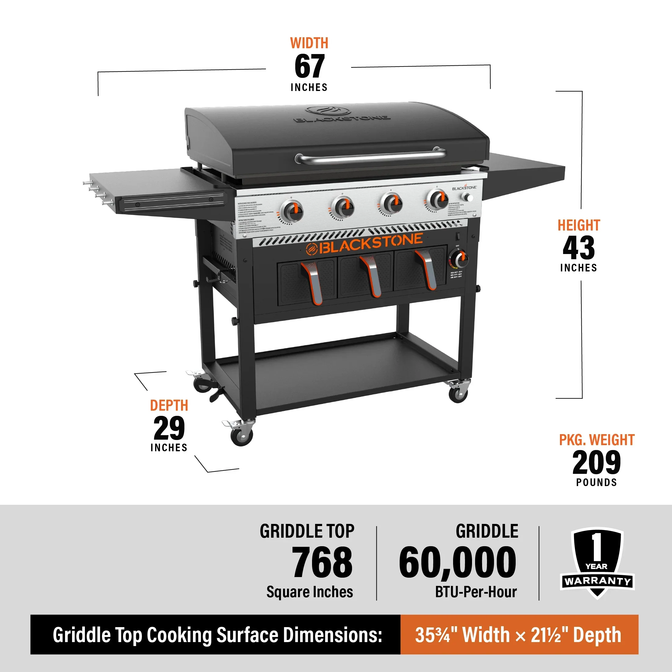 Plaque de cuisson au propane Blackstone à 4 brûleurs de 91 cm (36 po) avec friteuse à air et couvercle