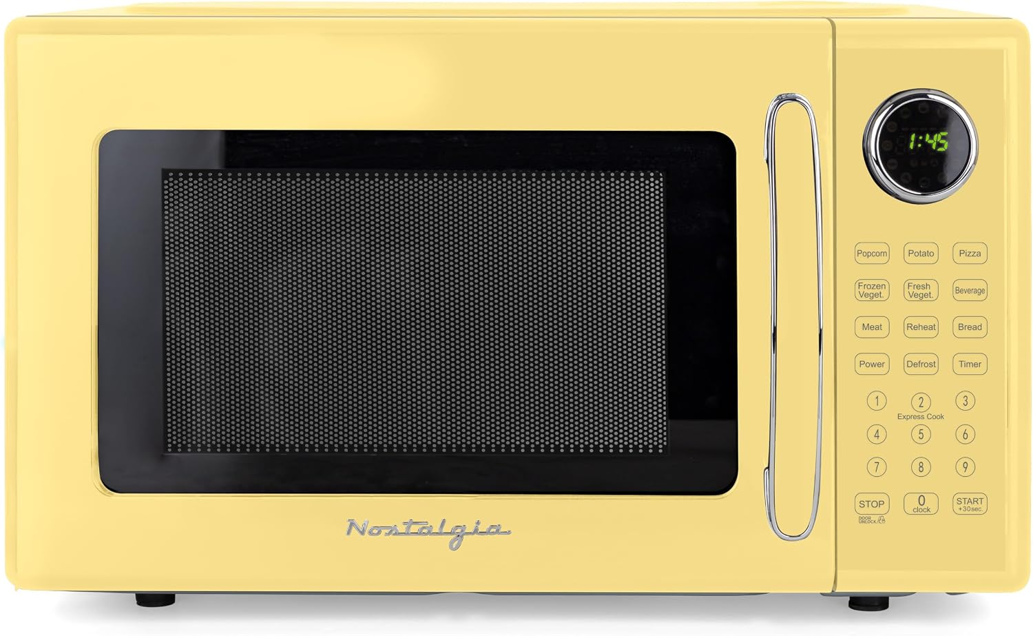 Nostalgia Retro Microwave - Countertop Microwave Oven - Includes 12 Pre-Programmed Settings and Digital Clock - 0.9 CU Ft- 800 Watts - Yellow