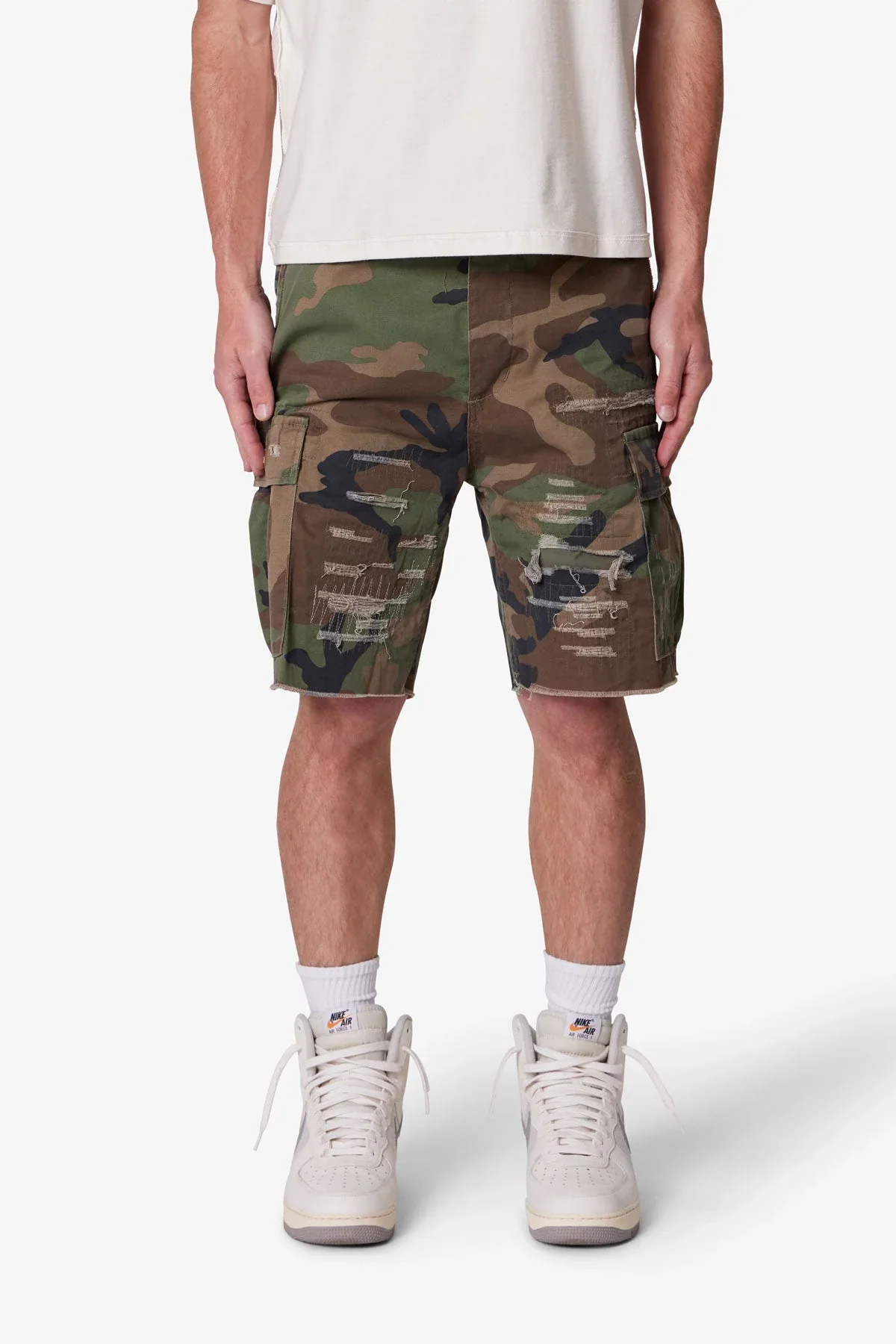 Distressed Cargo Shorts - Camo