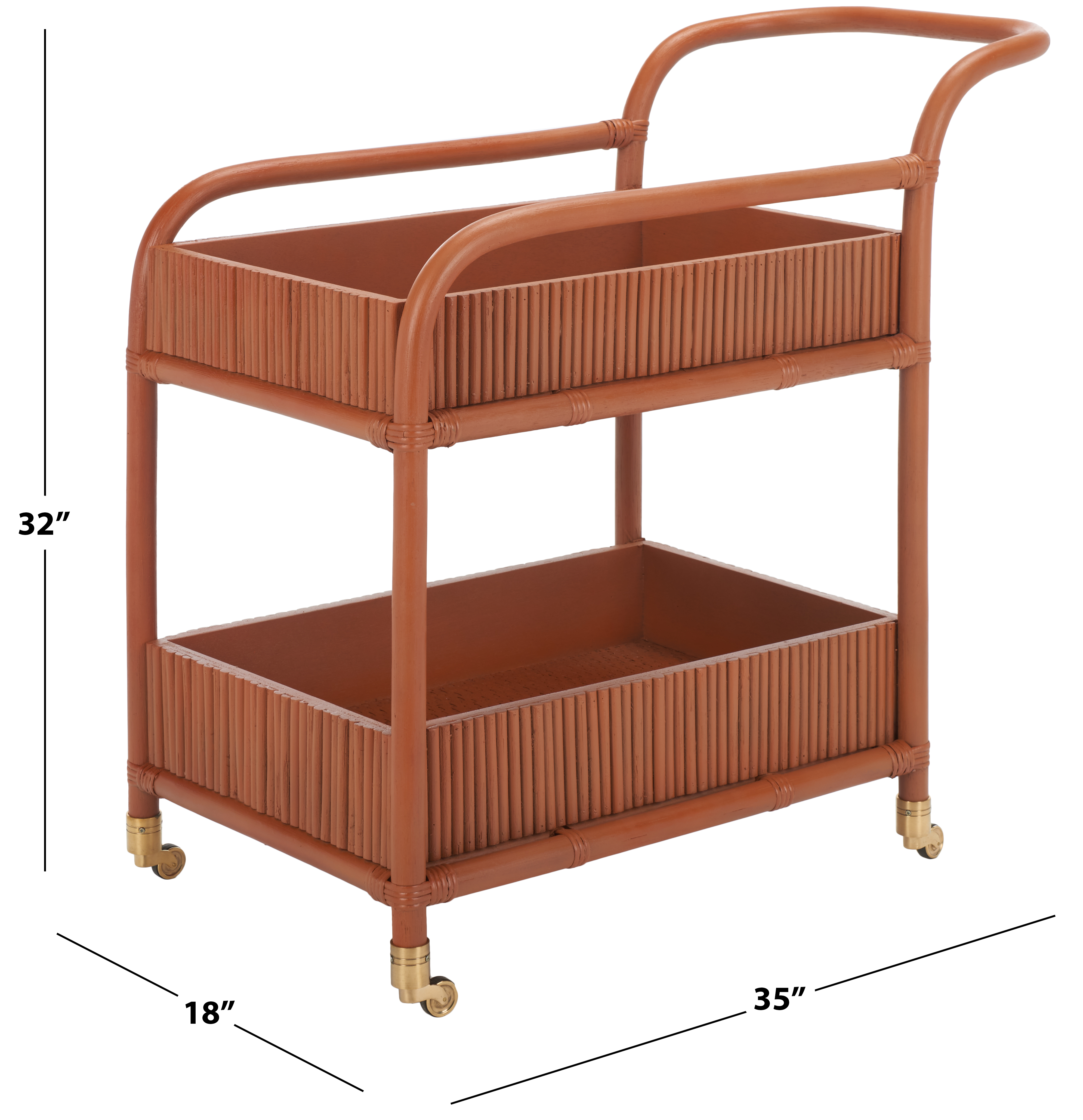 SAFAVIEH Couture Barnette Modern 2 - Tier Wheeled Rattan Pole Bar Cart, Amber