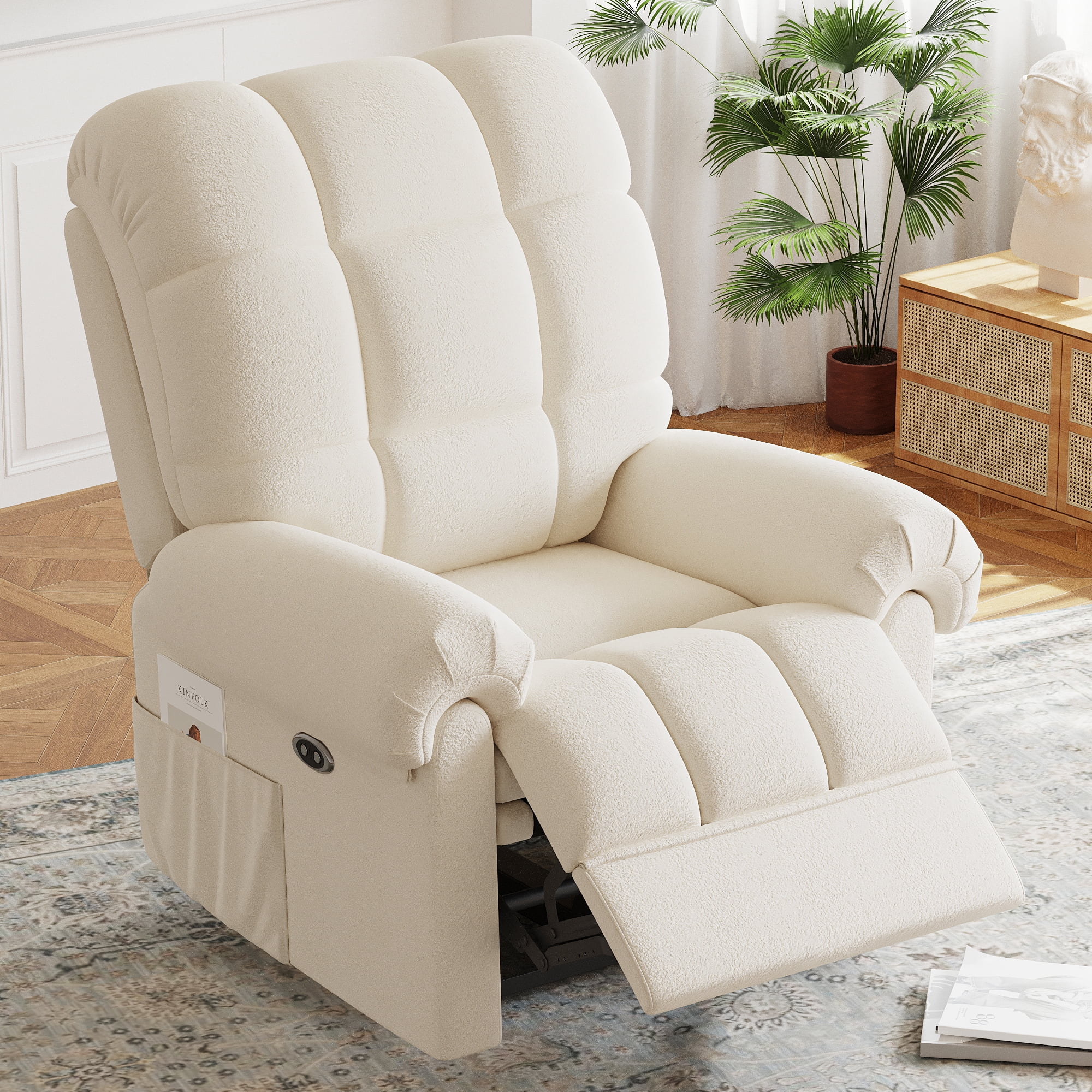 Power Recliner Chair,Electric Recline Sofa Chair for Adults with USB Port,Comfy Teddy Fleece Adjustable Cloud Sofa,Tool-Free Setup,Beige White(Off White) - Image 4