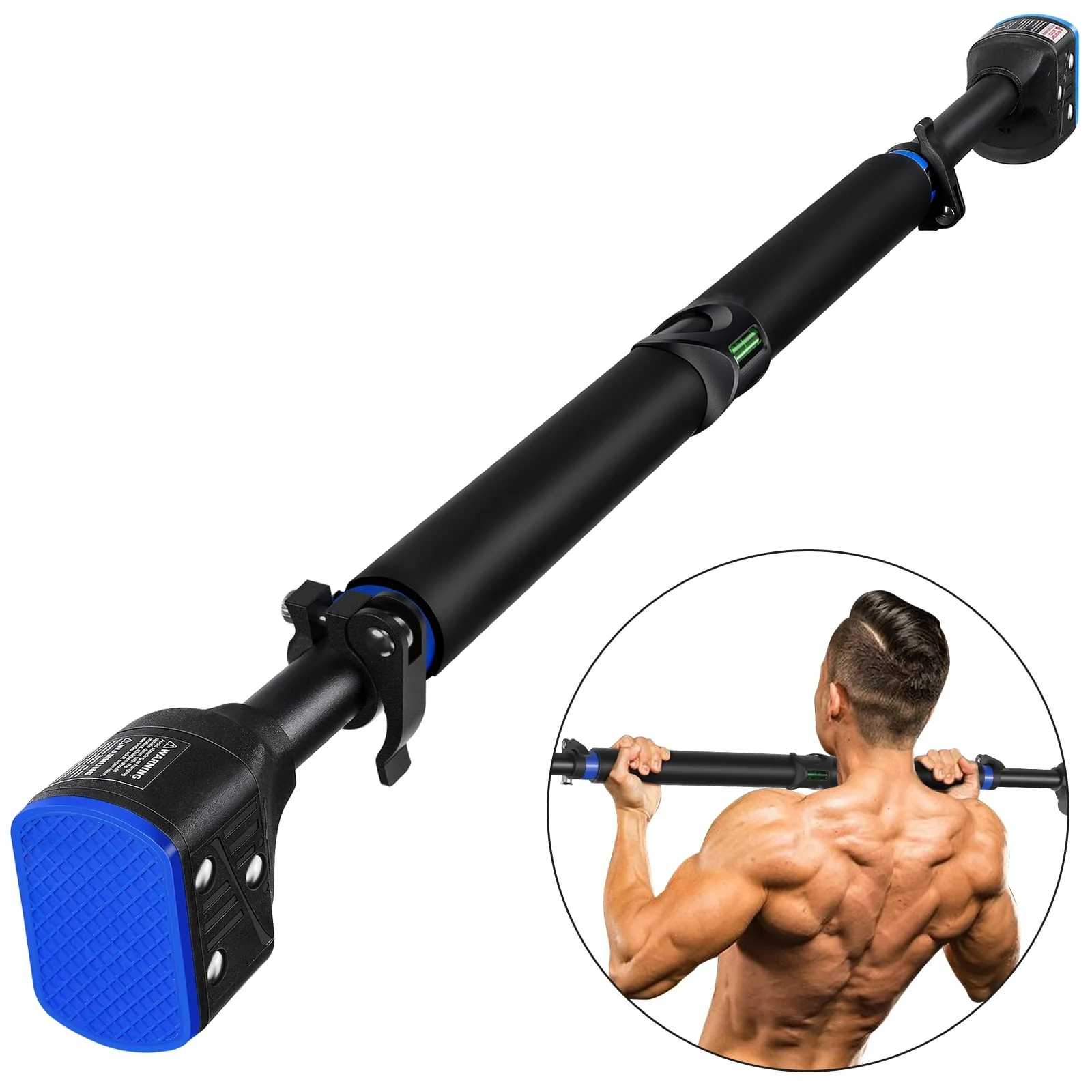 NUOLUX Pull-up Bar Upper Body Workout Bar Chin-up Bar with No Screws for Doorway Gym Home Training Exercise 330lbs Max Load (Balck, Blue)
