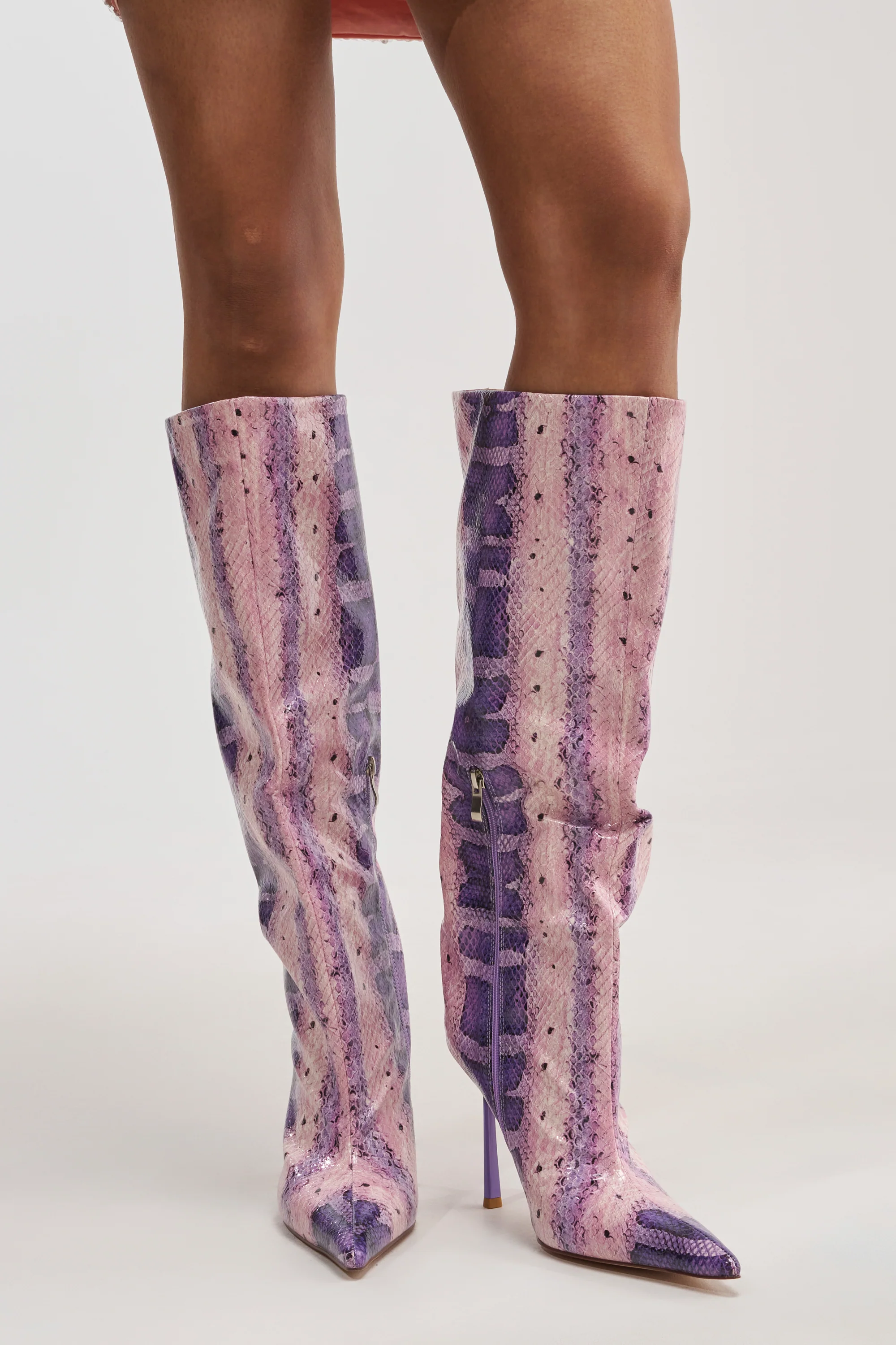 AZALEA WANG MADEYE PURPLE SNAKE KNEE HIGH STILETTO BOOT - Akira Store