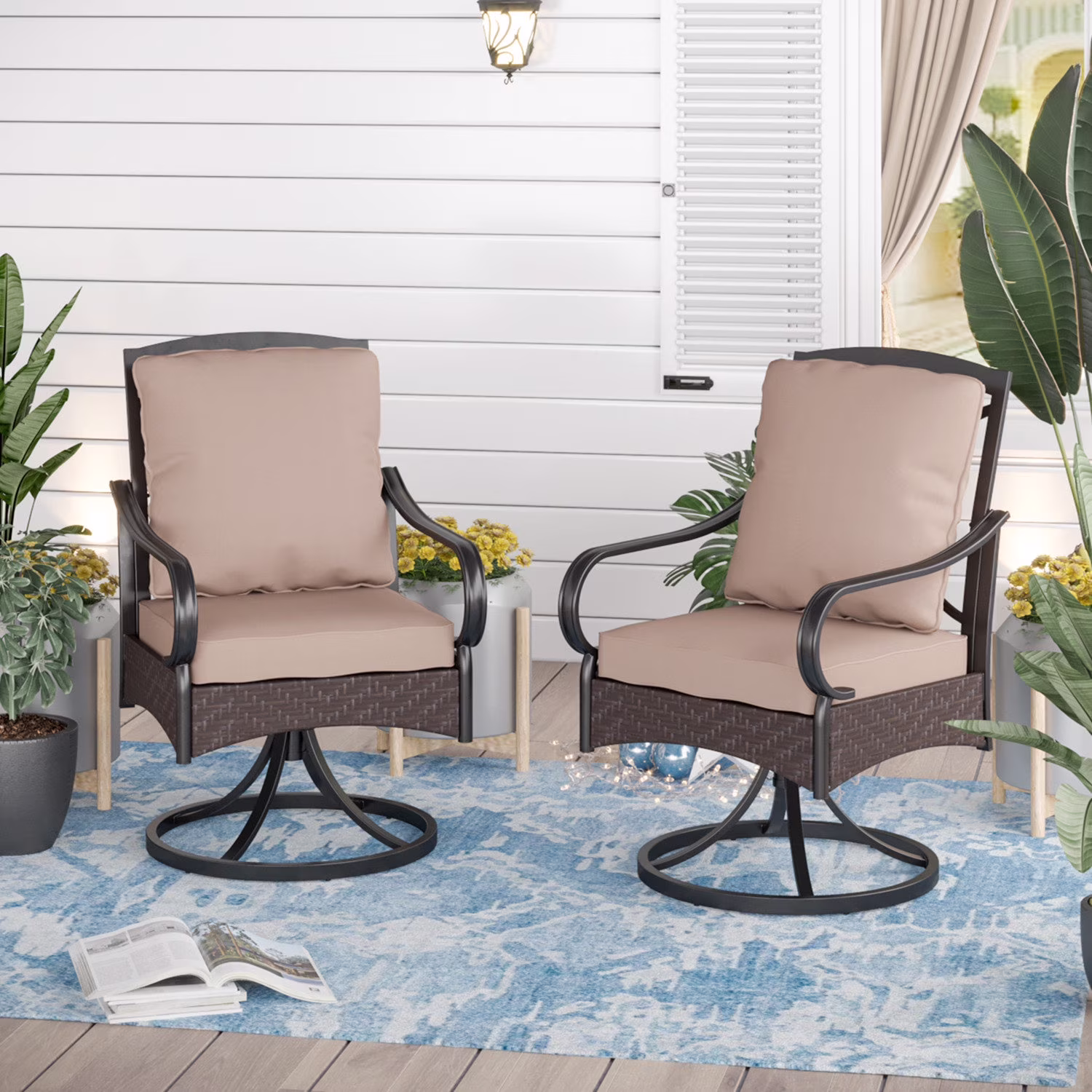 Patio Swivel Dining Chairs Set of 4 with Beige Cushions(4) - Image 3