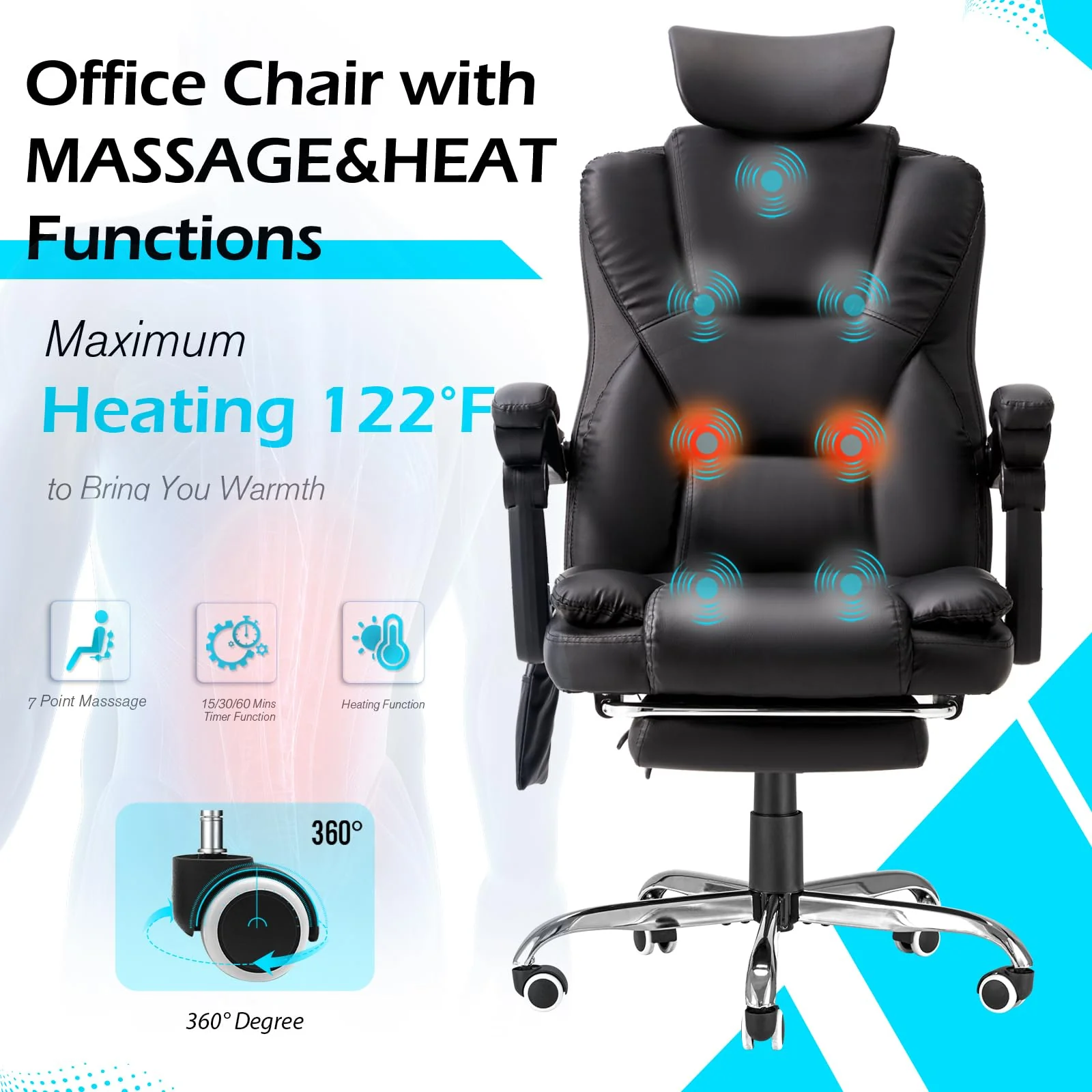AECOJOY Office Chair with 7 Points Vibration Massage&Heat, Adjustable Ergonomic Recliner, Black